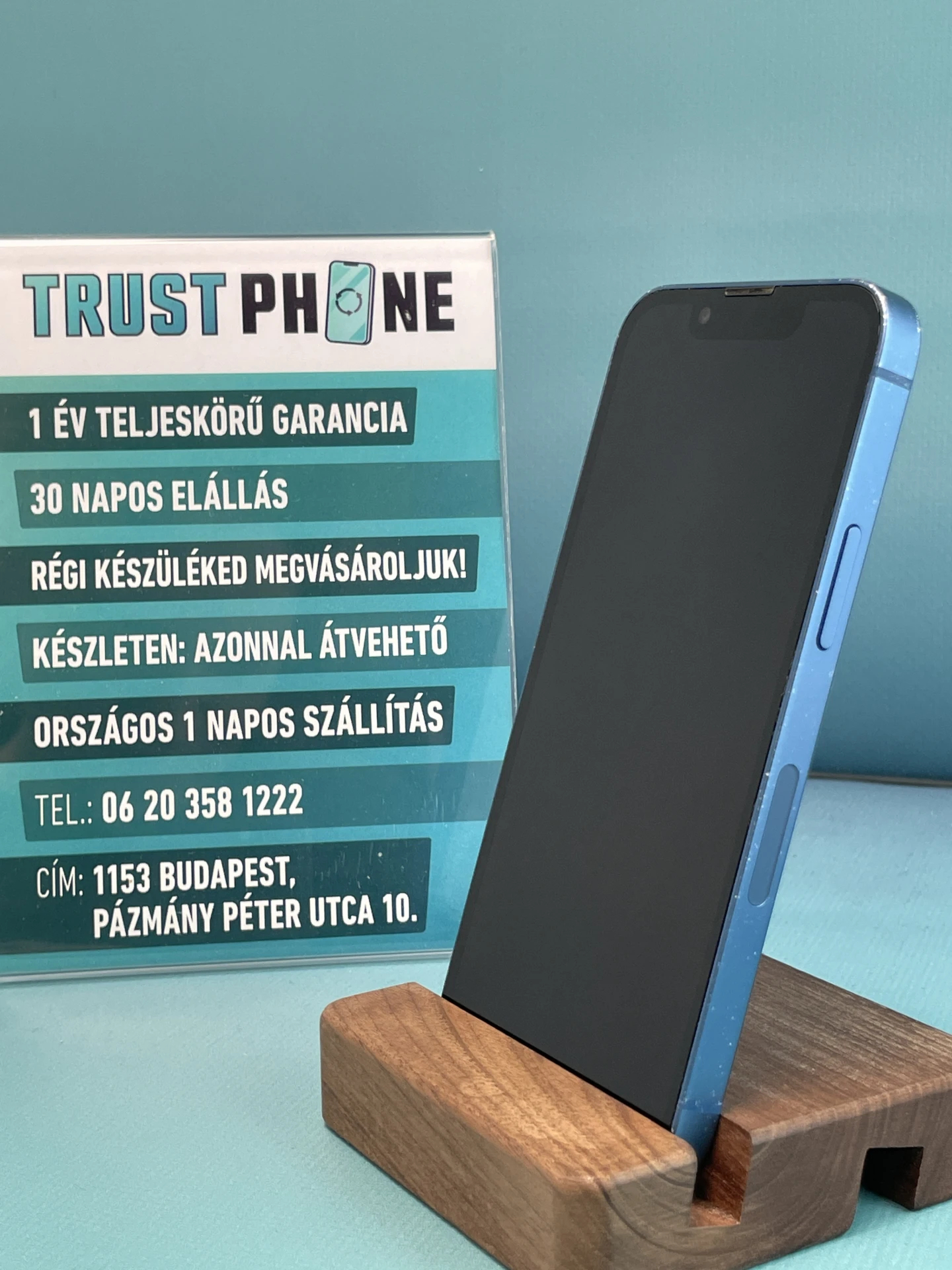 !! 1 ÉV GARANCIA !! iPhone 13 Mini Blue 128 GB – TRU8319 – 100% AKKU