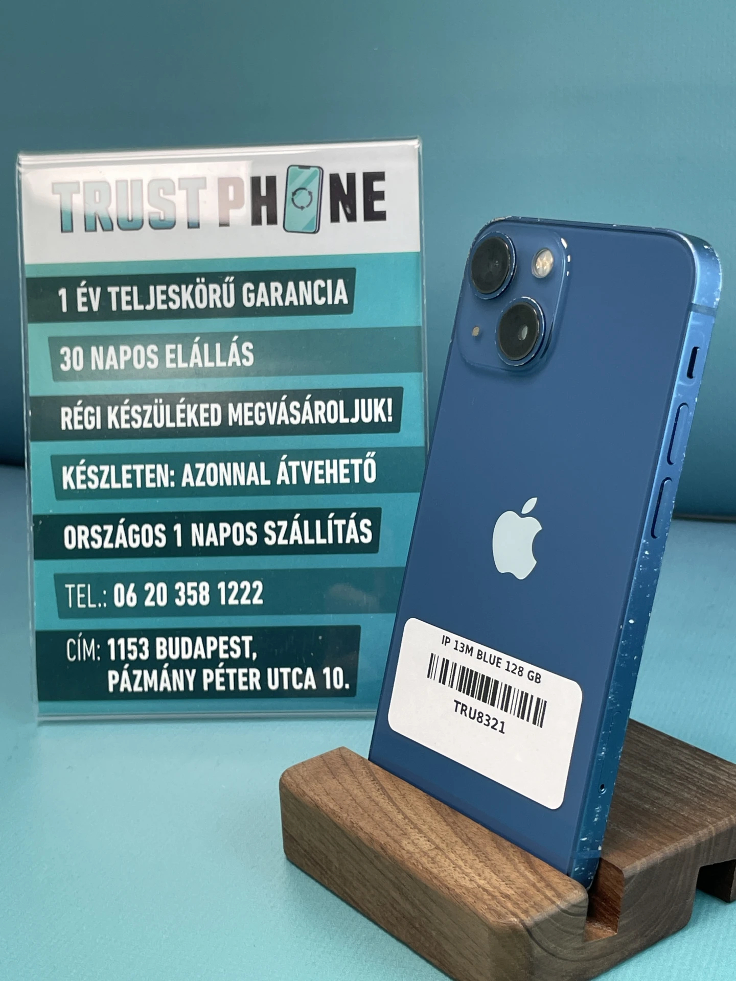 !! 1 ÉV GARANCIA !! iPhone 13 Mini Blue 128 GB – TRU8321 – 100% AKKU