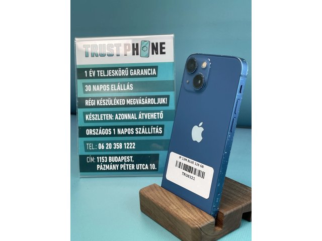 !! 1 ÉV GARANCIA !! iPhone 13 Mini Blue 128 GB – TRU8321 – 100% AKKU