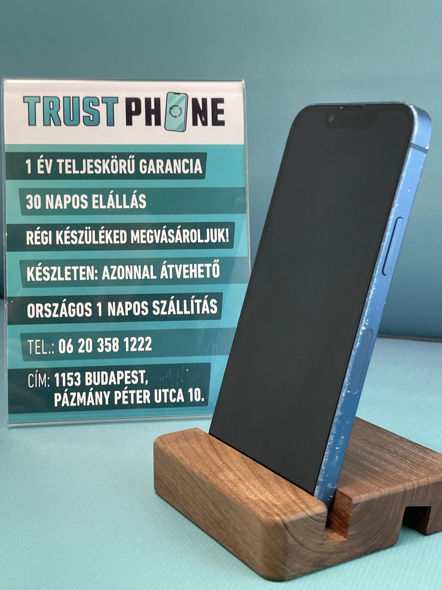 !! 1 ÉV GARANCIA !! iPhone 13 Mini Blue 128 GB – TRU8321 – 100% AKKU