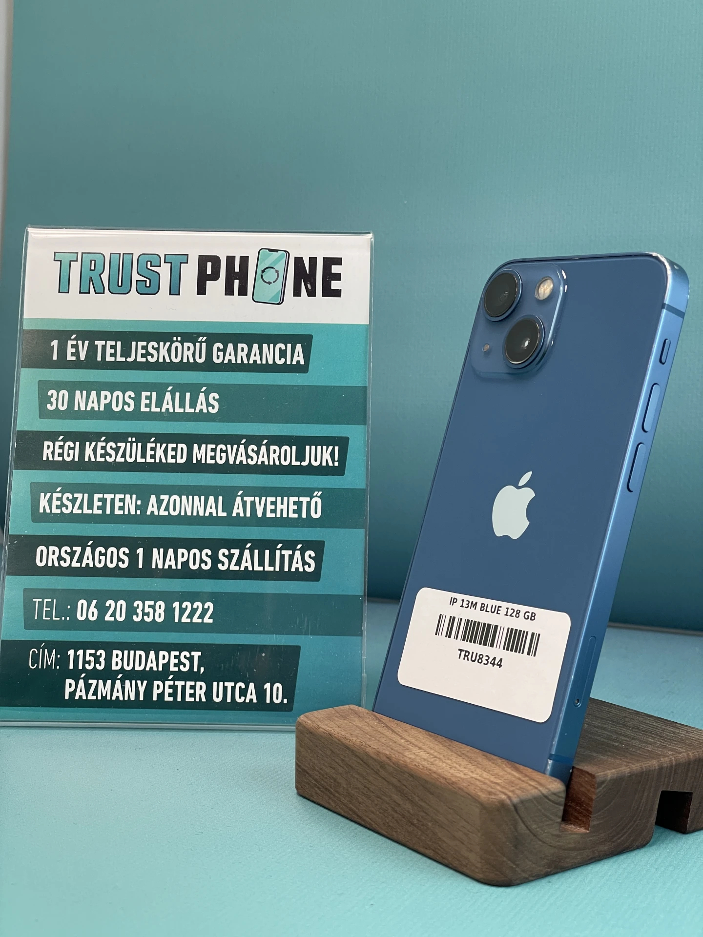 !! 1 ÉV GARANCIA !! iPhone 13 Mini Blue 128 GB – TRU8344 – 100% AKKU