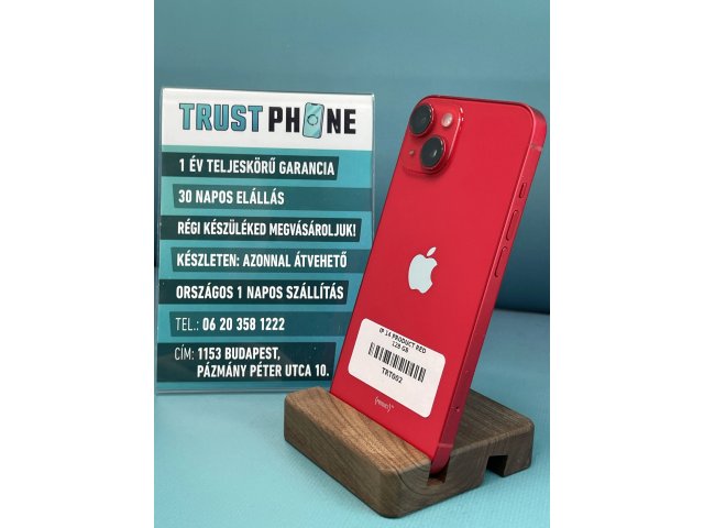 !! 1 ÉV GARANCIA !! iPhone 14 PRODUCT RED 128 GB – TRT002 – 100% AKKU