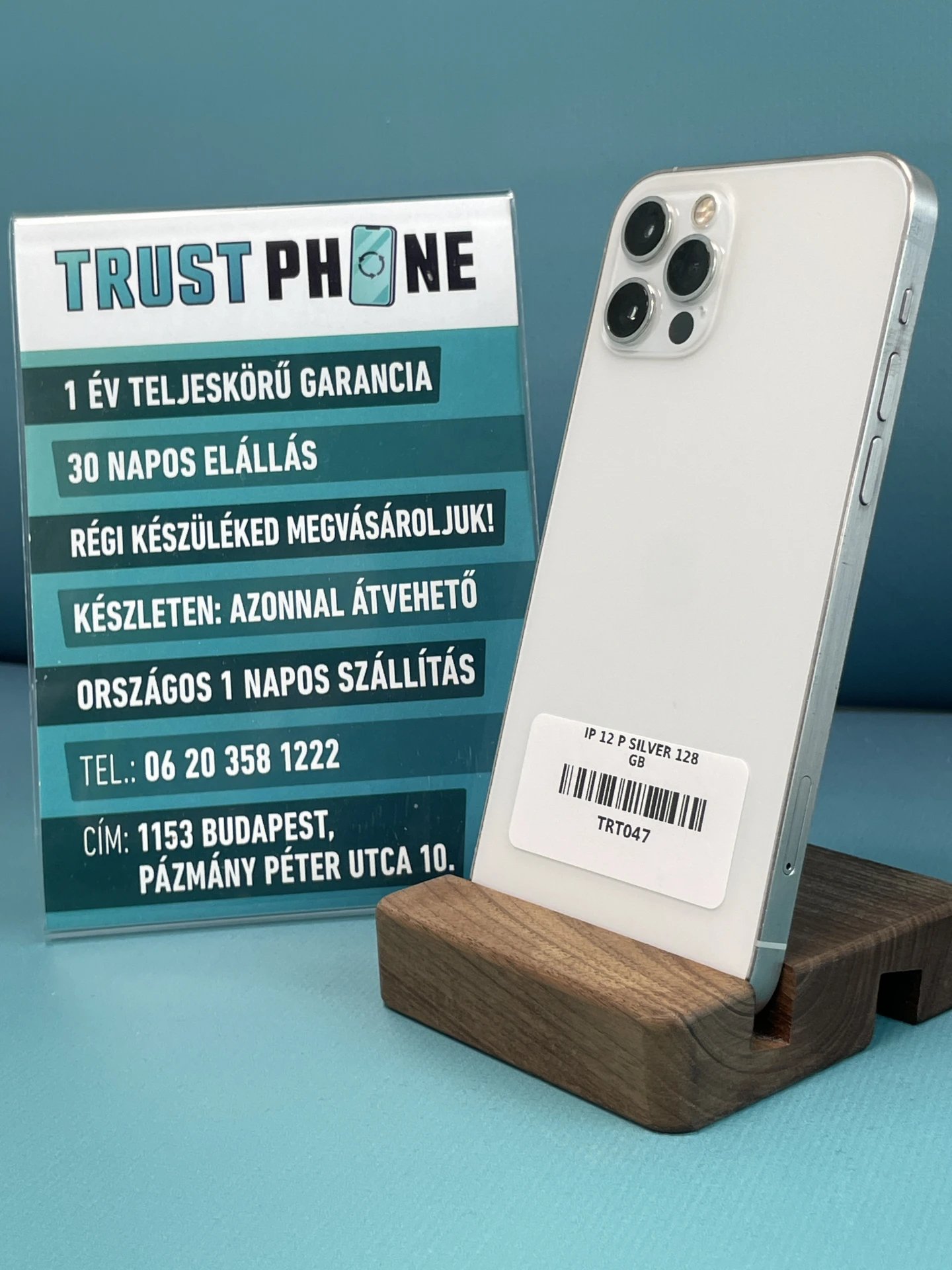 !! 1 ÉV GARANCIA !! iPhone 12 Pro Silver 128 GB – TRT047 – 100% AKKU