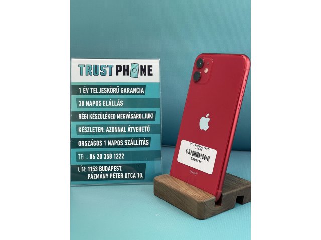 !! 1 ÉV GARANCIA !! iPhone 11 PRODUCT RED 128 GB – TRU8350 – 100% AKKU