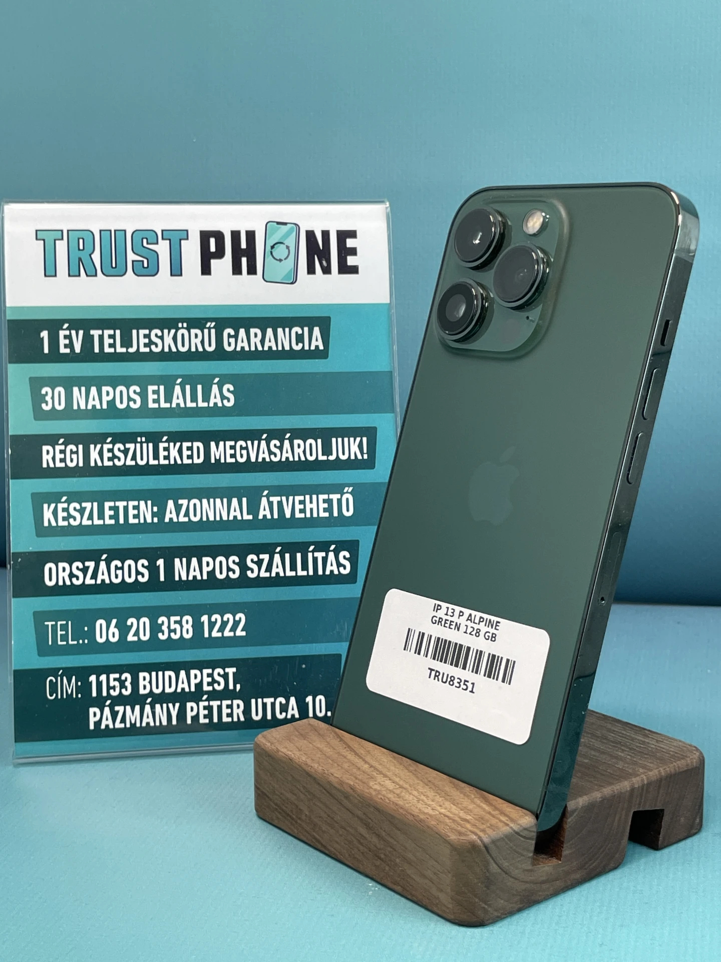 !! 1 ÉV GARANCIA !! iPhone 13 Pro Alpine Green 128 GB – TRU8351 – 100% AKKU