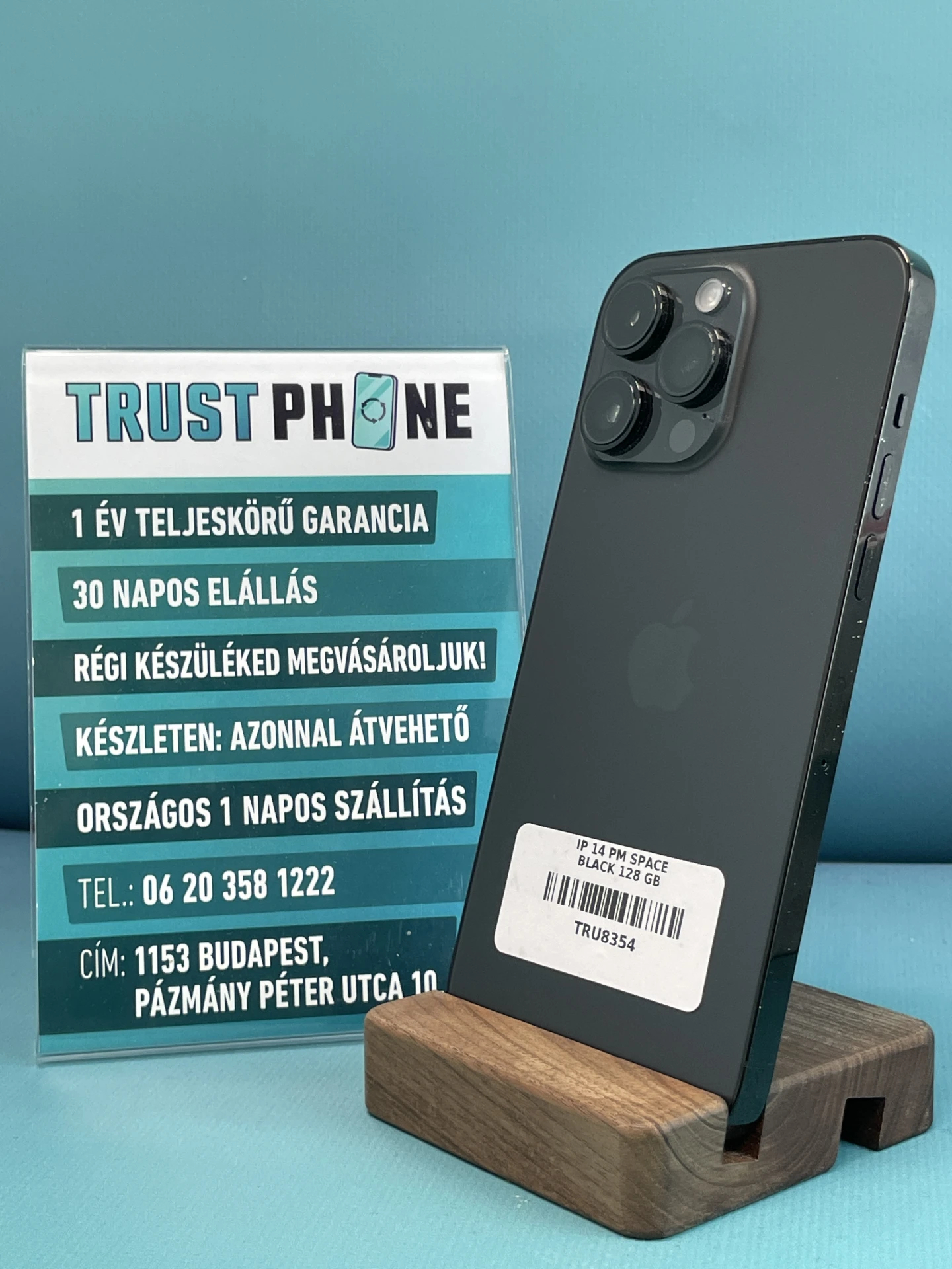 !! 1 ÉV GARANCIA !! iPhone 14 Pro Max Space Black 128 GB – TRU8354 – 100% AKKU