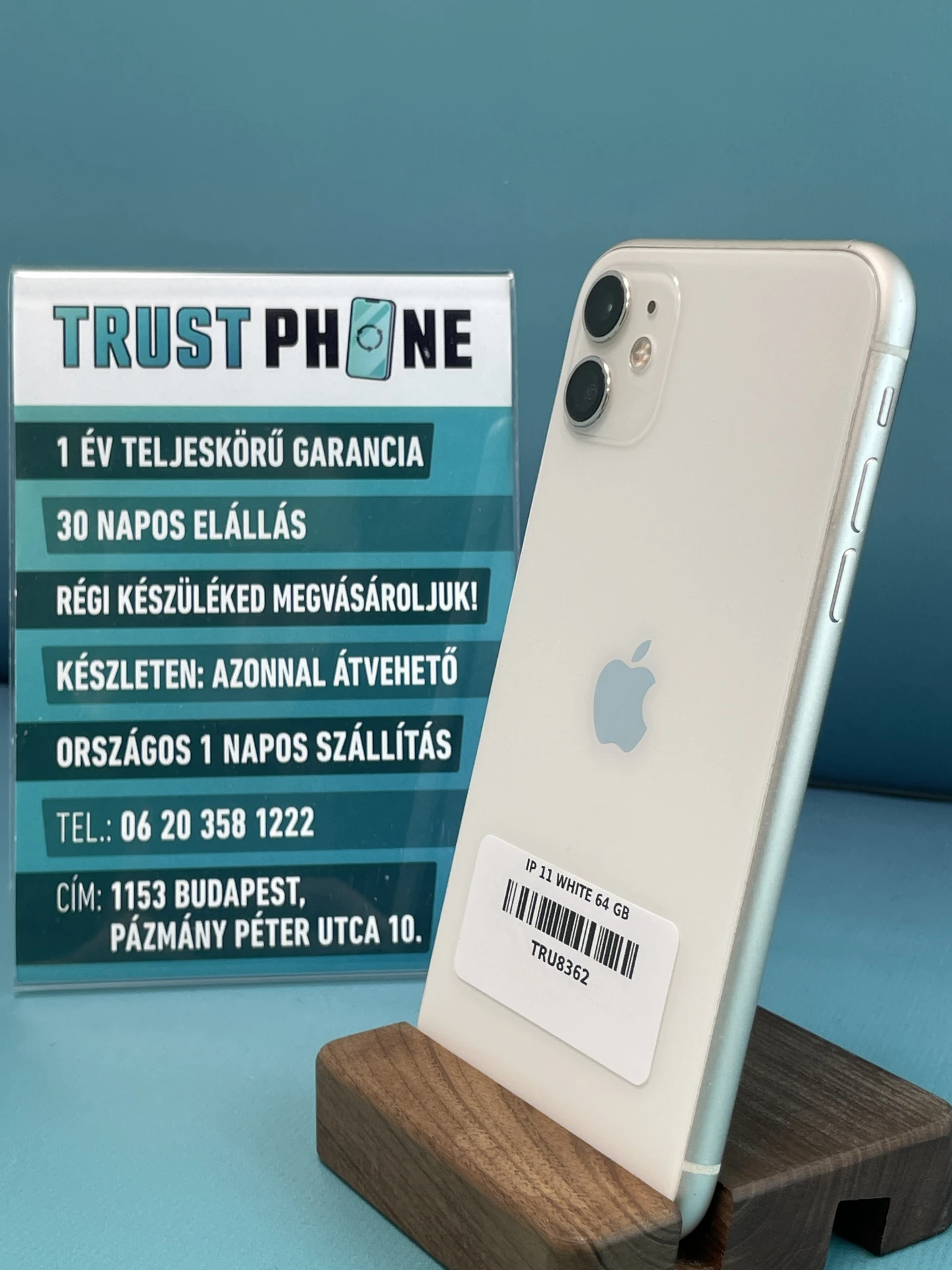 !! 1 ÉV GARANCIA !! iPhone 11 White 64 GB – TRU8362 – 100% AKKU