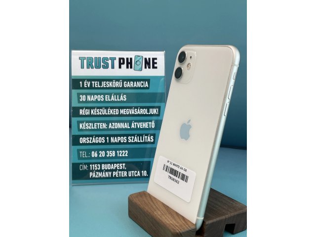 !! 1 ÉV GARANCIA !! iPhone 11 White 64 GB – TRU8362 – 100% AKKU