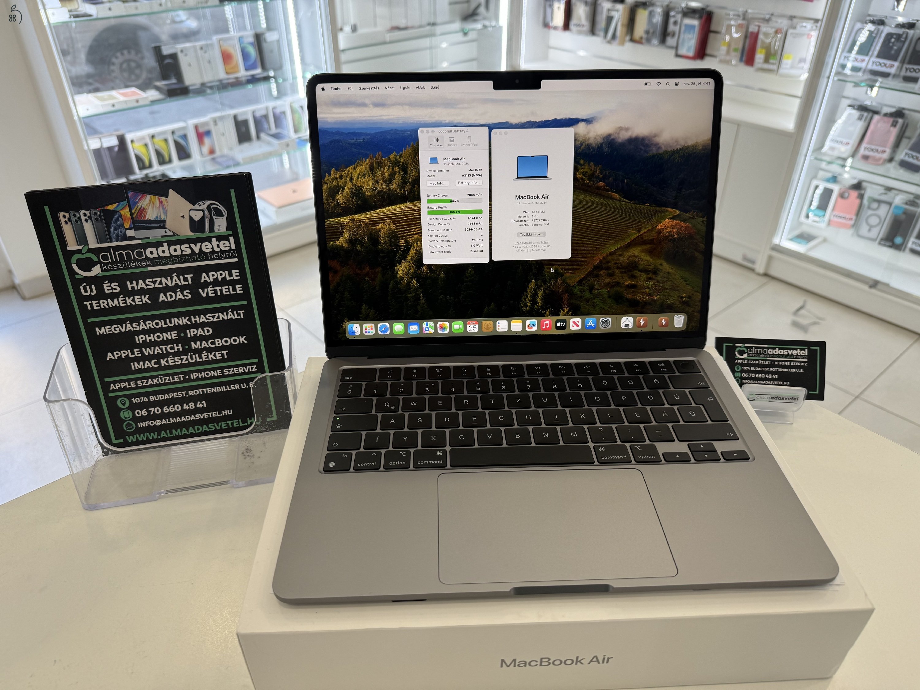 MacBook Air M3 8GB/256ssd/2 Akku Ciklus/2027.10.04.Gar./p3858/