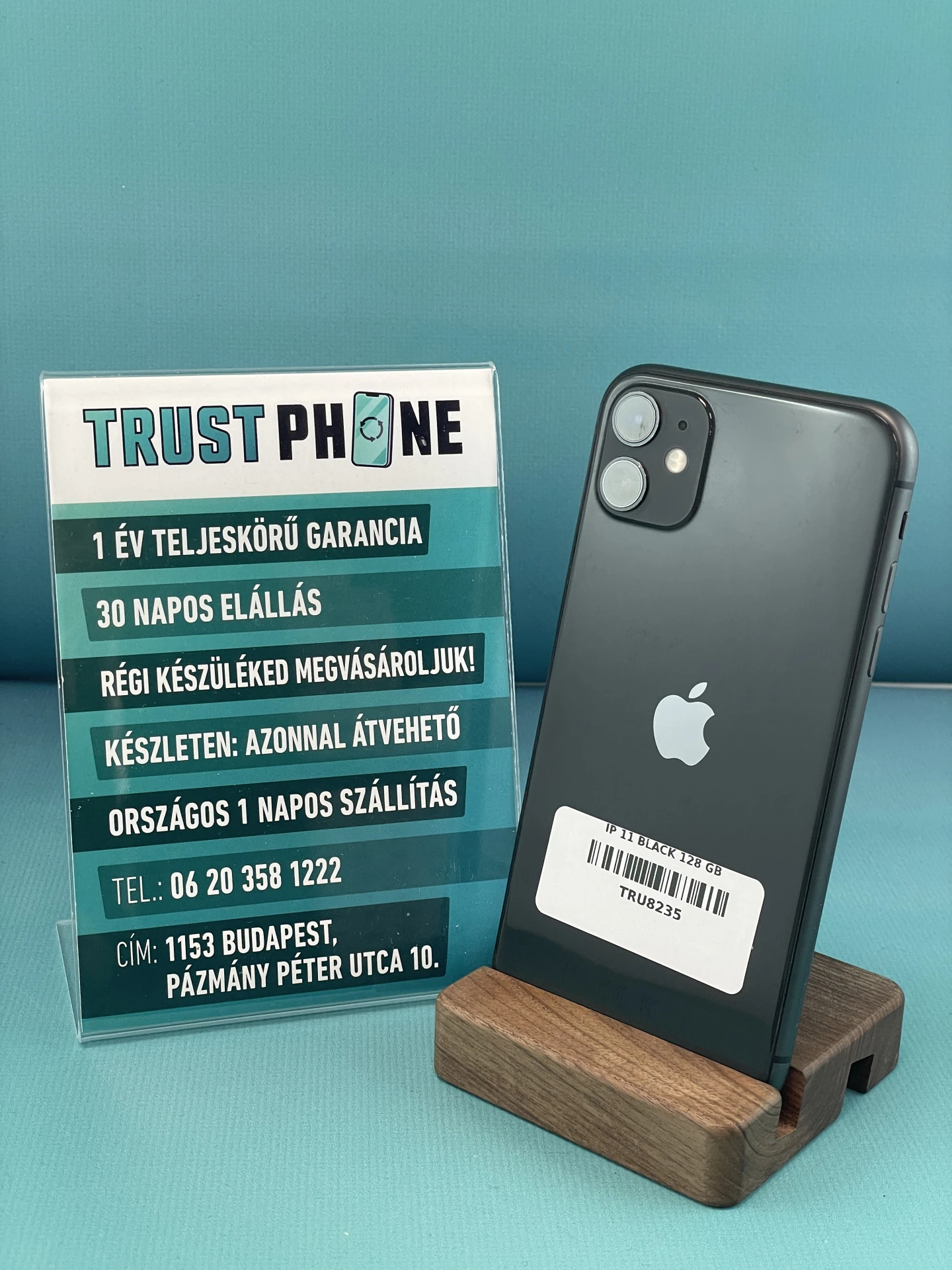 !! 1 ÉV GARANCIA !! iPhone 11 Black 128 GB – TRU8235 – 100% AKKU