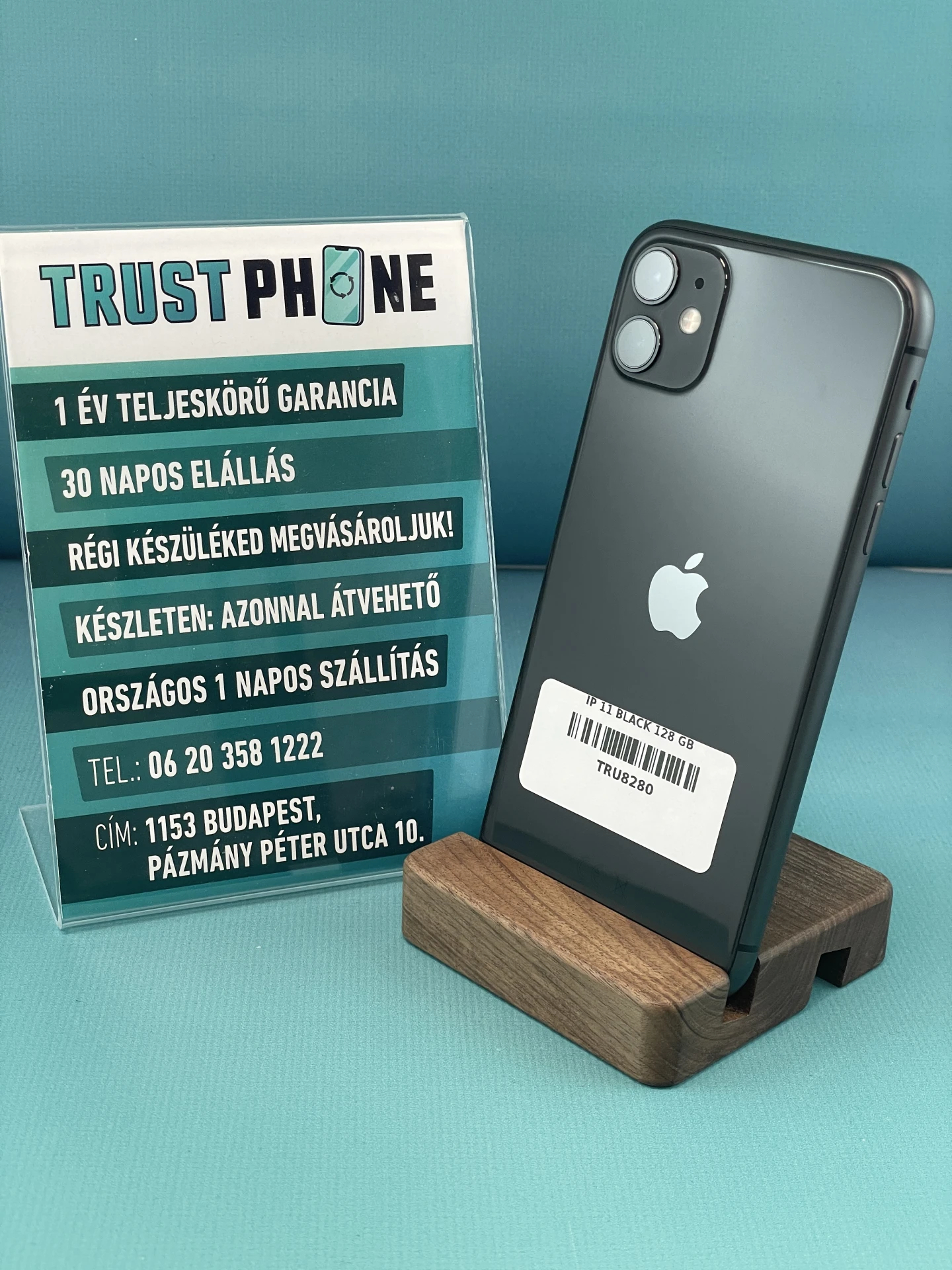 !! 1 ÉV GARANCIA !! iPhone 11 Black 128 GB – TRU8280 – 100% AKKU