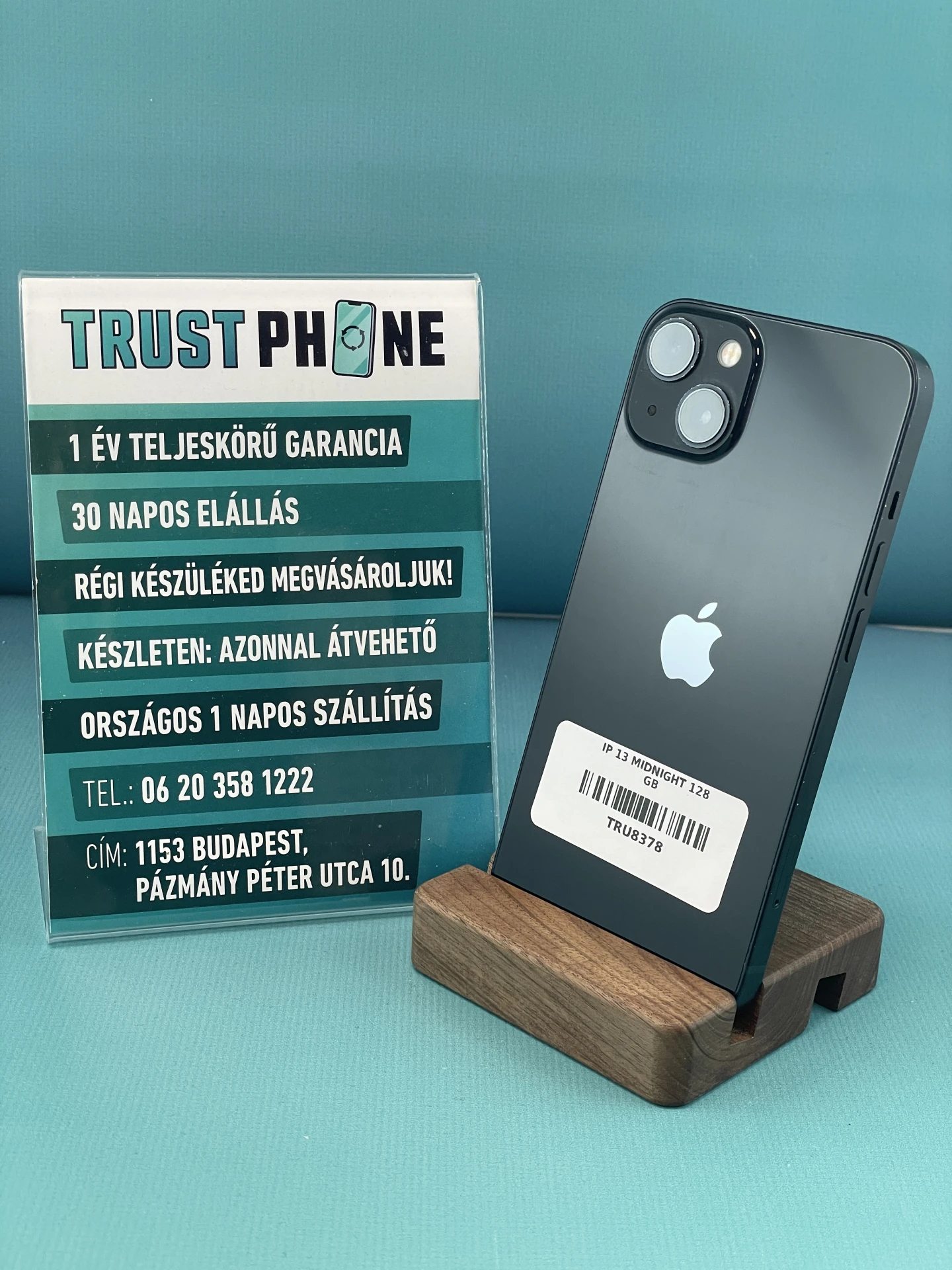 !! 1 ÉV GARANCIA !! iPhone 13 Midnight 128 GB – TRU8378 – 100% AKKU