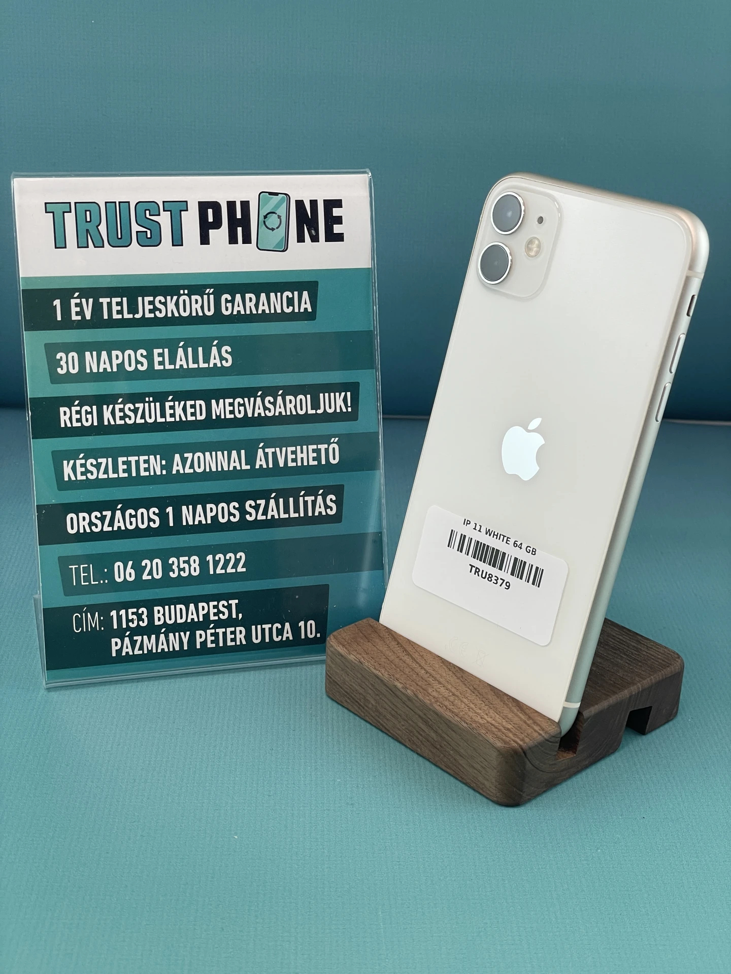 !! 1 ÉV GARANCIA !! iPhone 11 White 64 GB – TRU8379 – 100% AKKU