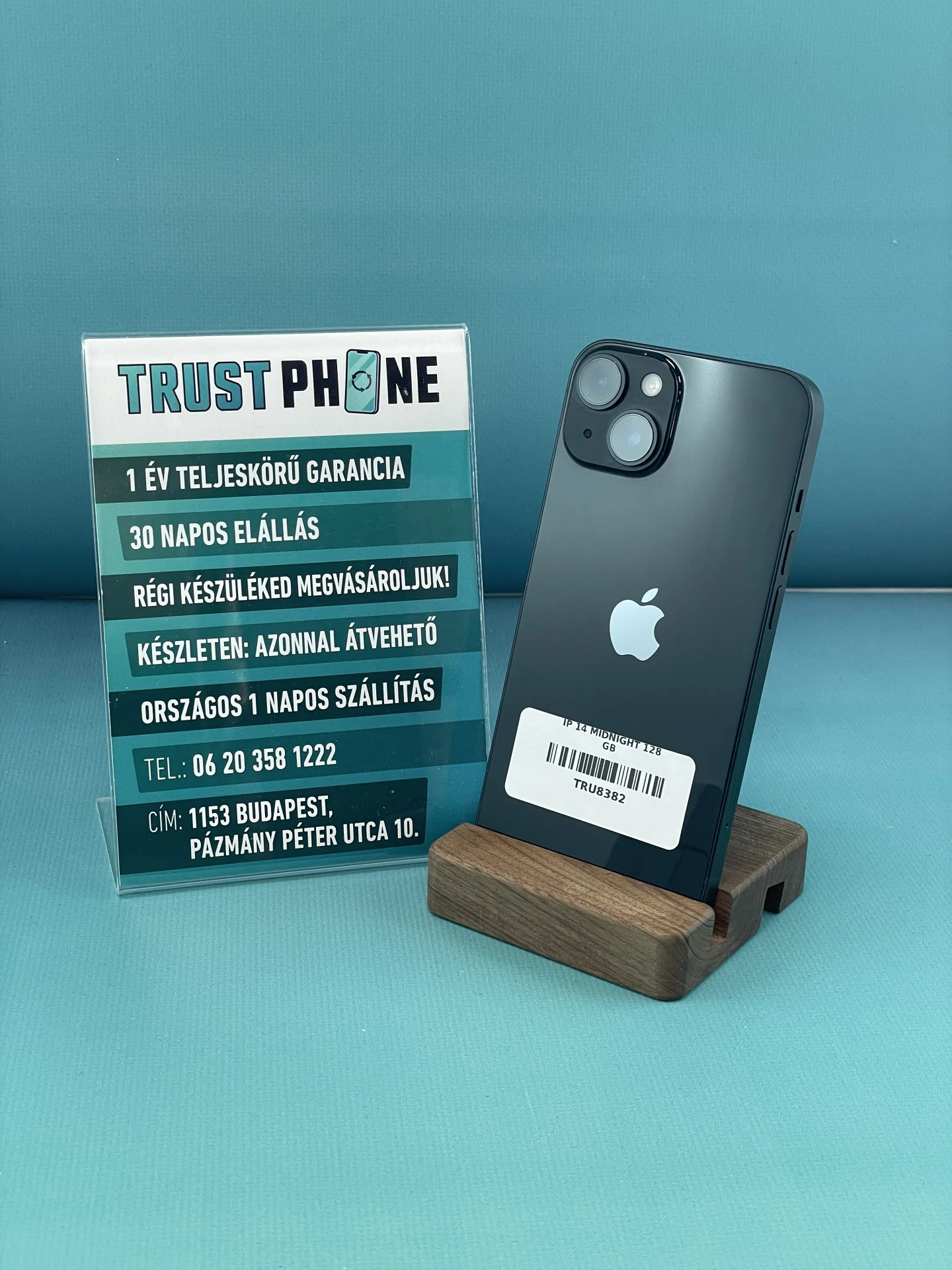 !! 1 ÉV GARANCIA !! iPhone 14 Midnight 128 GB – TRU8382 – 100% AKKU