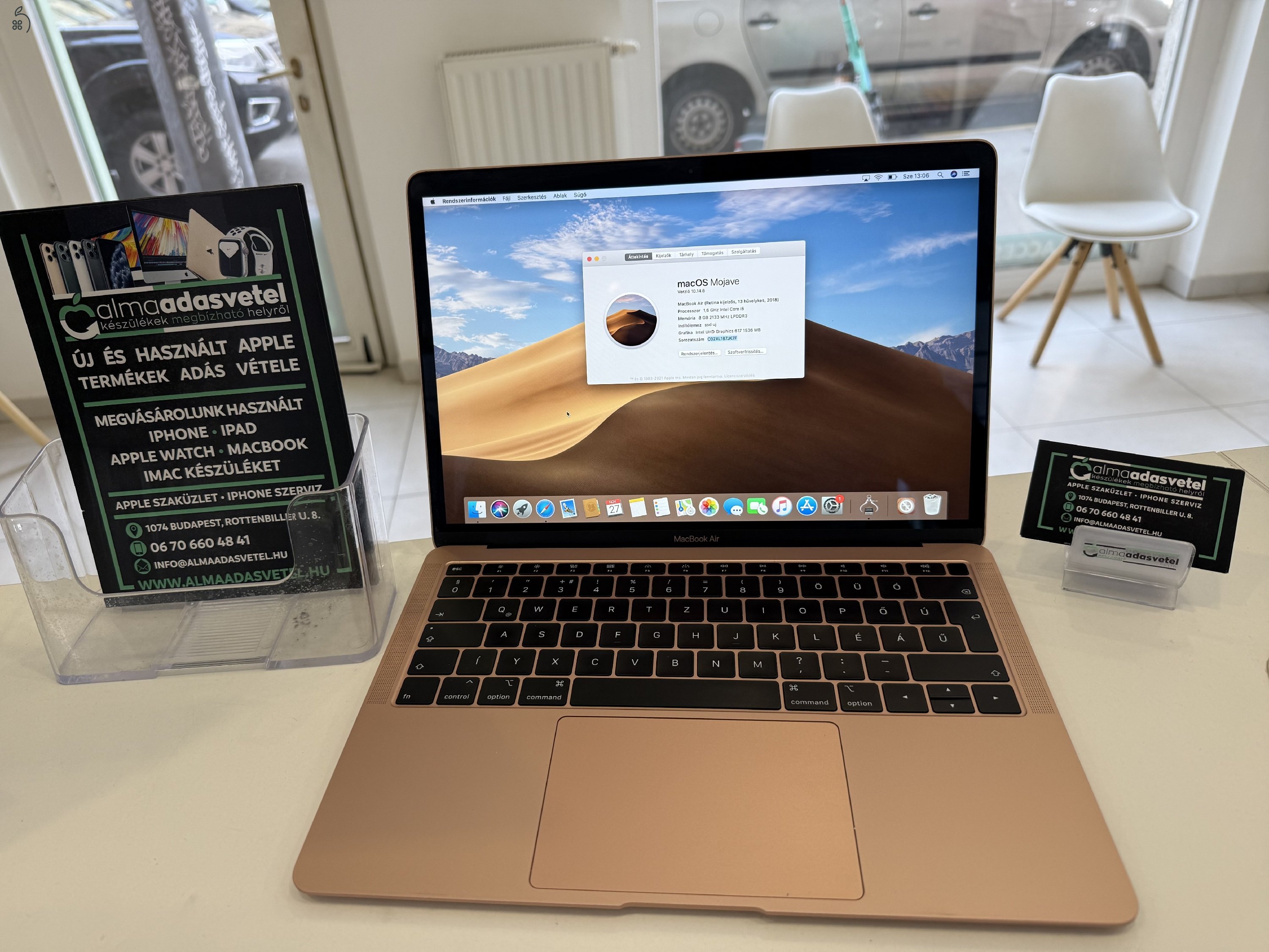 MacBook Air 2018 Mint Az Új 8GB/128ssd/1-3 hónap gar./Akku 88%/p3871