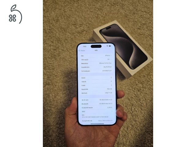 iPhone 15 Pro Max 256GB! Karcmentes kijelző! Független! 2026 Garancia! 88%