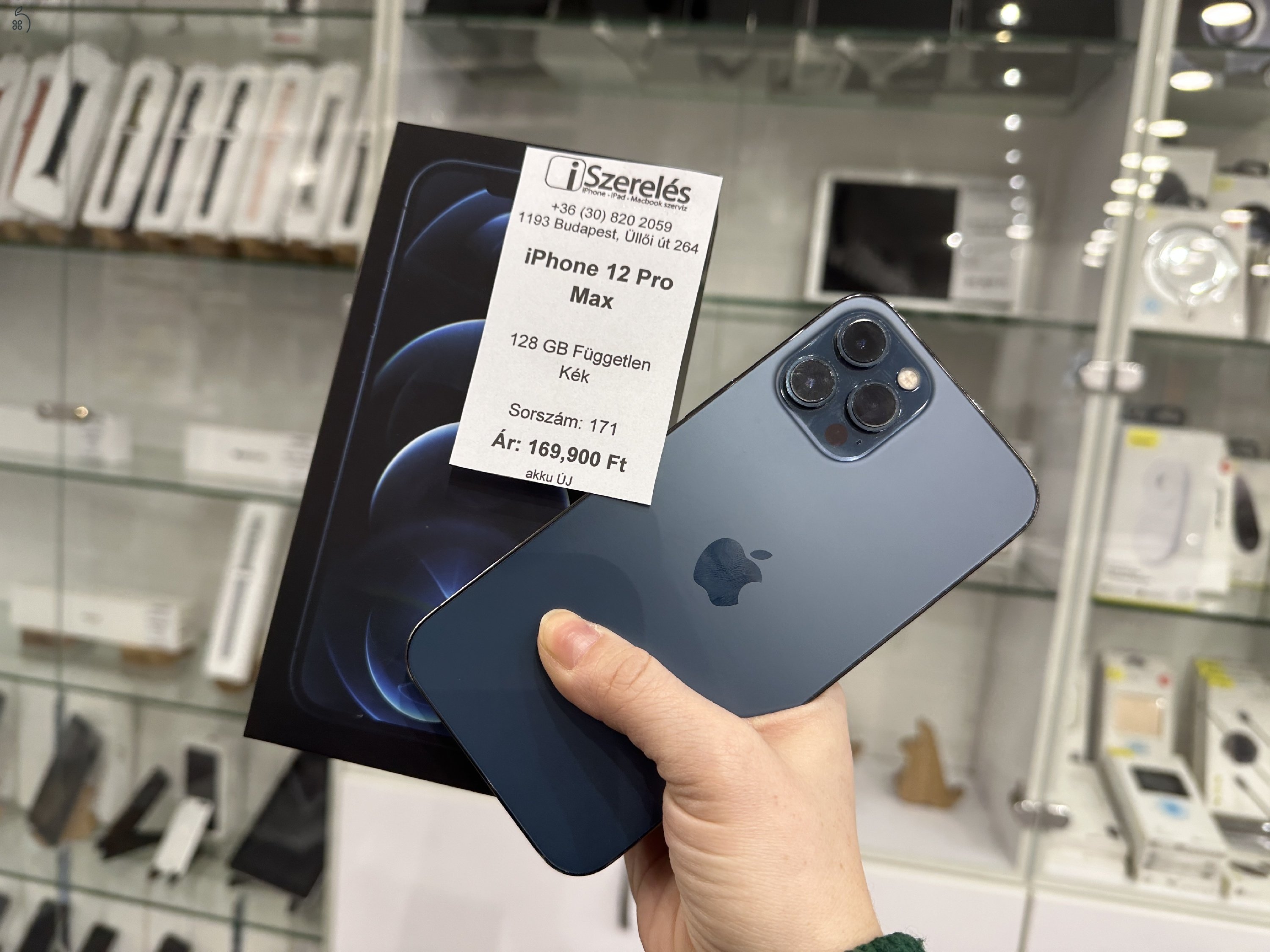 iPhone 12 Pro Max 128 GB független kék új akkumulátorral garanciával (171) iSzerelés.hu