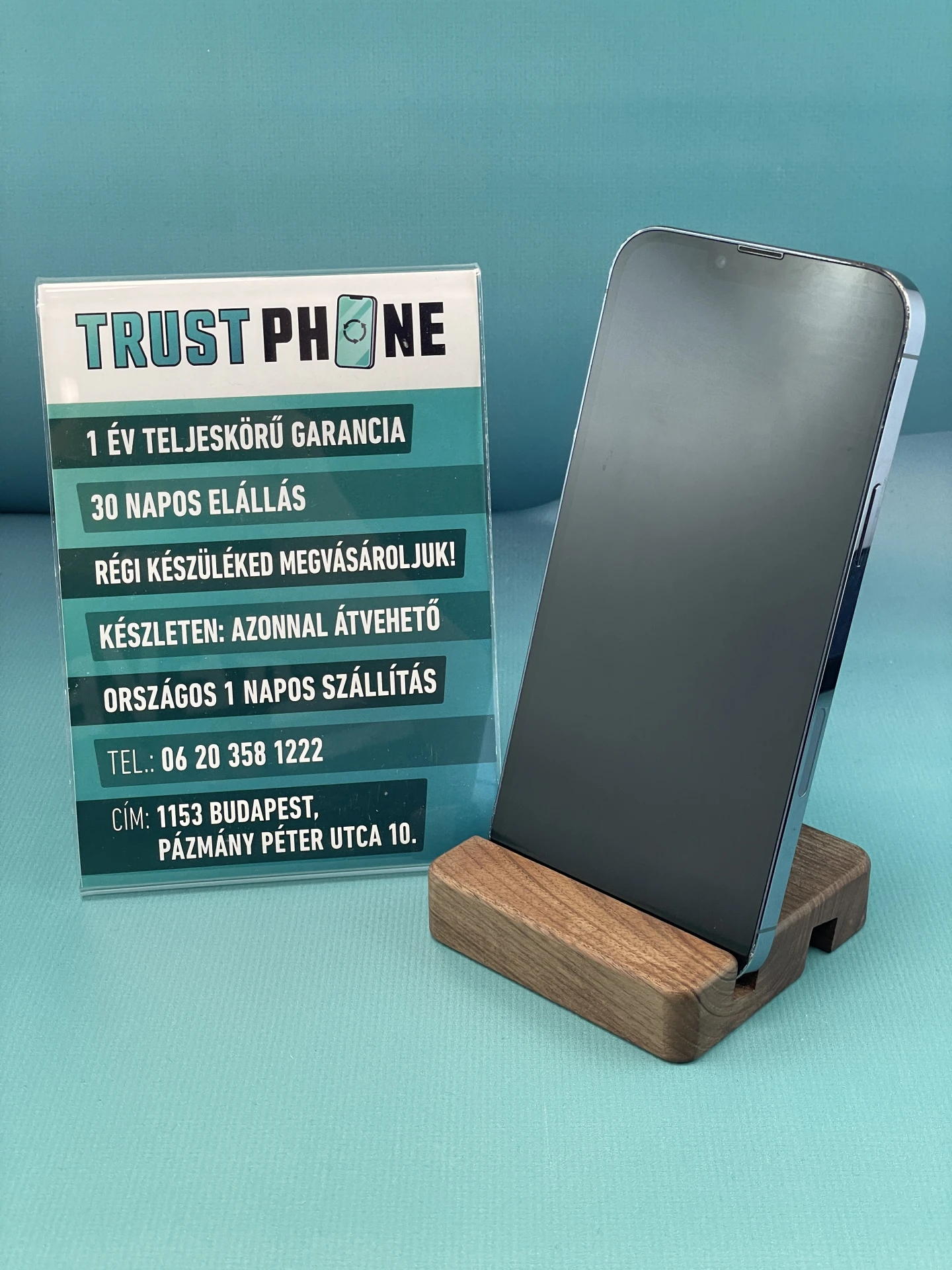 !! 1 ÉV GARANCIA !! iPhone 13 Pro Max Sierre Blue 128 GB – TRU8370 – 100% AKKU