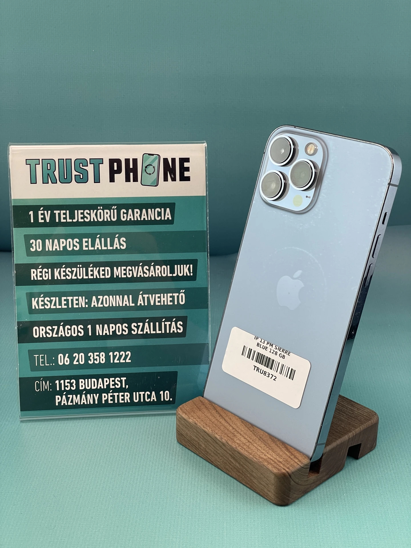 !! 1 ÉV GARANCIA !! iPhone 13 Pro Max Sierre Blue 128 GB – TRU8372 – 100% AKKU