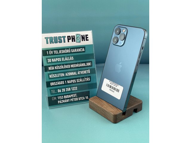 !! 1 ÉV GARANCIA !! iPhone 12 Pro Max Pacific Blue 128 GB – TRT019 – 100% AKKU