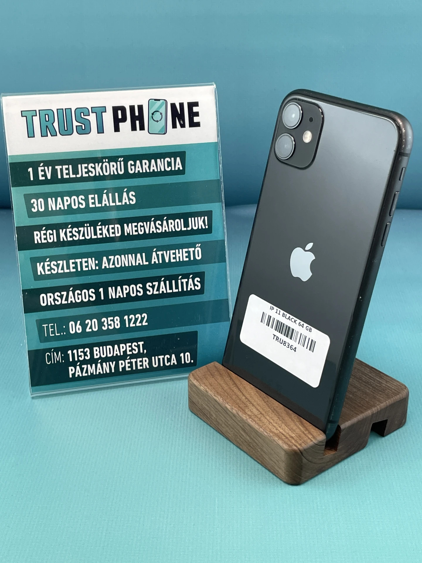 !! 1 ÉV GARANCIA !! iPhone 11 Black 64 GB – TRU8364 – 100% AKKU