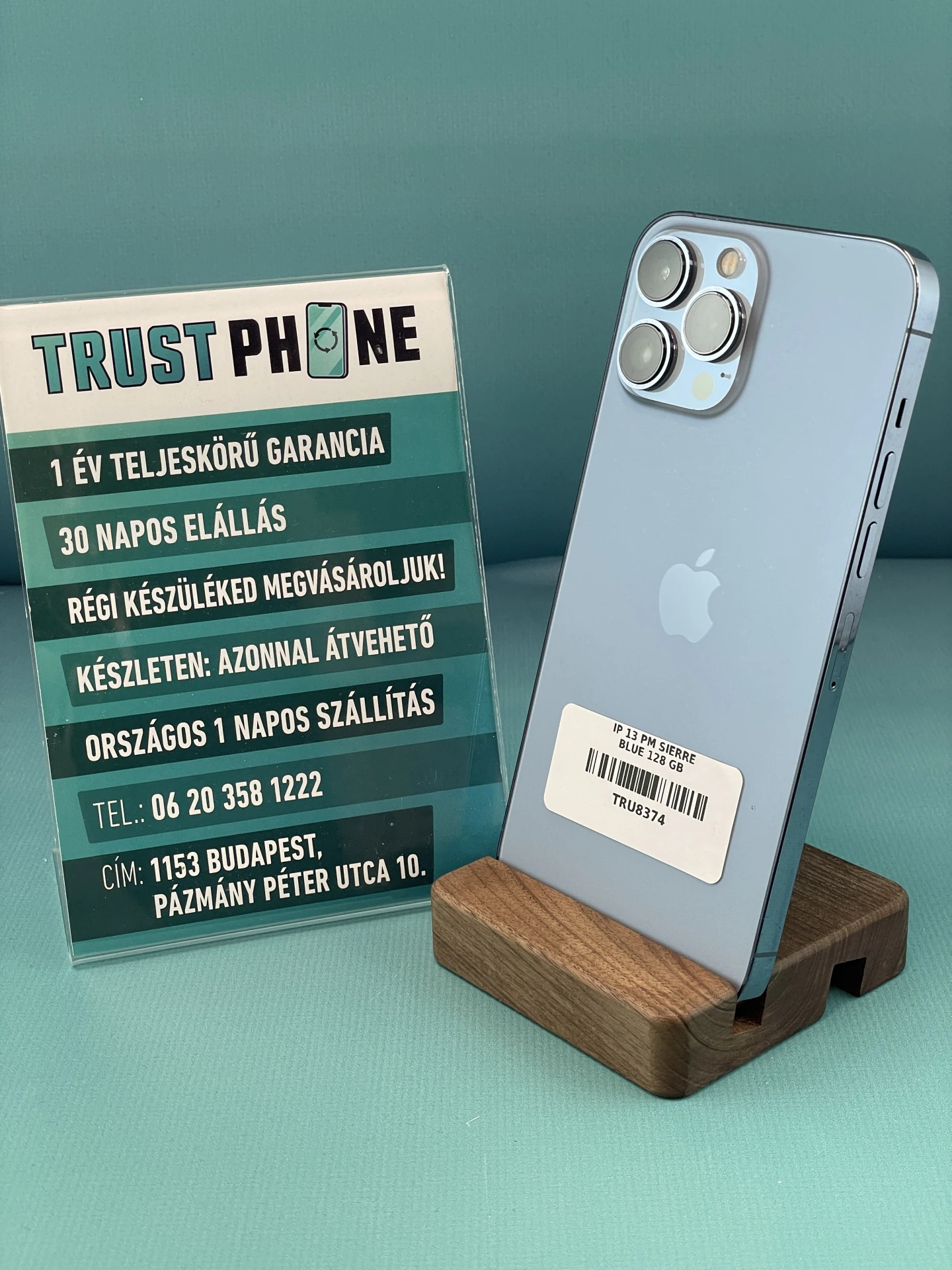 !! 1 ÉV GARANCIA !! iPhone 13 Pro Max Sierre Blue 128 GB – TRU8374 – 100% AKKU