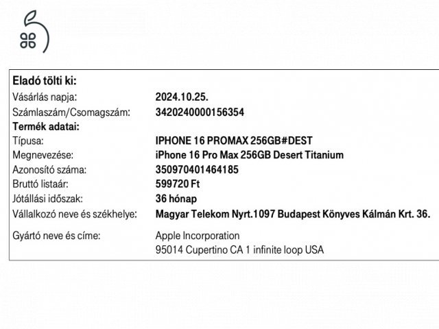 iPhone 16 Pro Max 256 Gb Desert - Apple Garancia 2025.10.24-ig