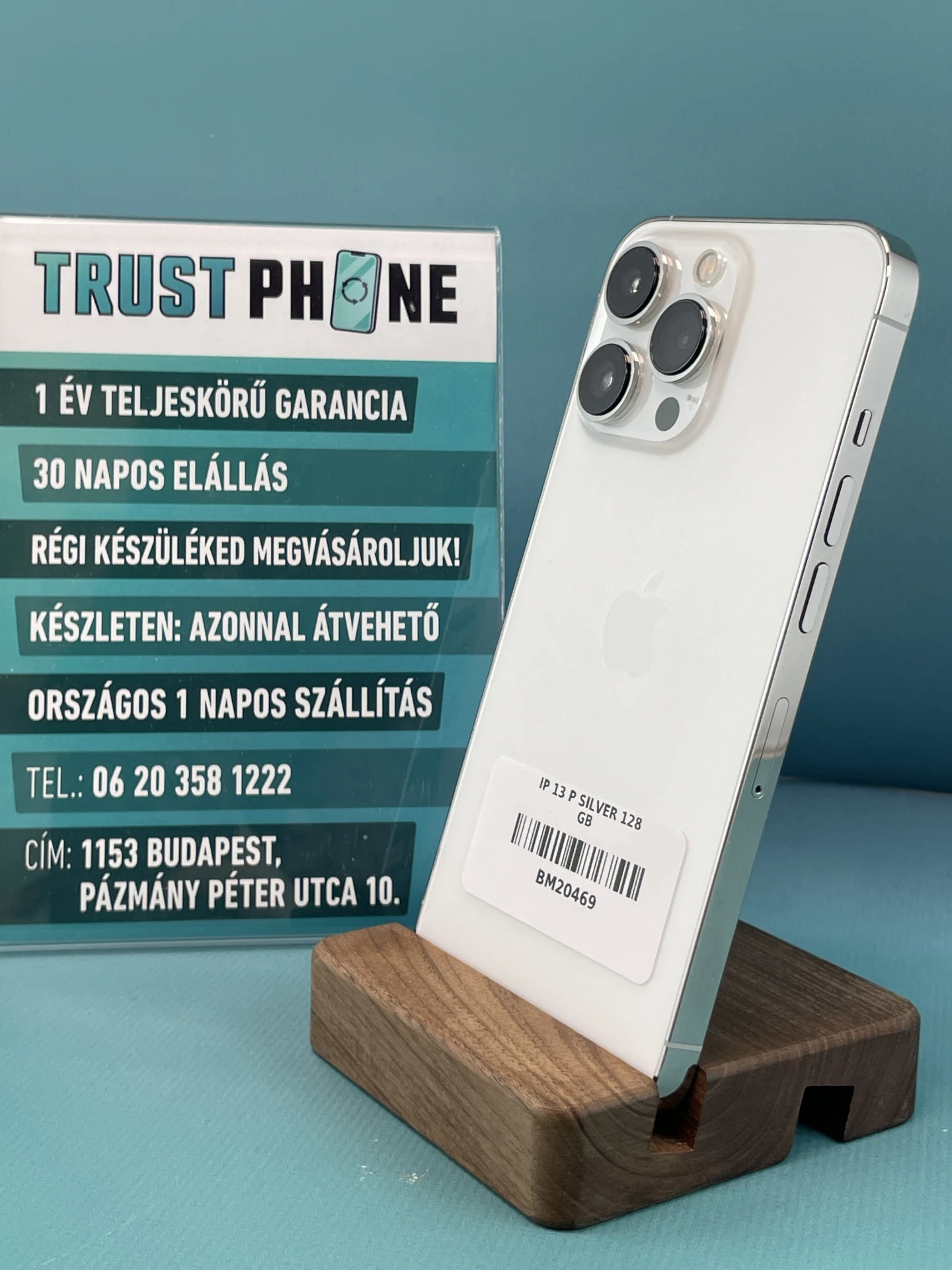 !! 1 ÉV GARANCIA !! iPhone 13 Pro Silver 128 GB – BM20469 – 100% AKKU