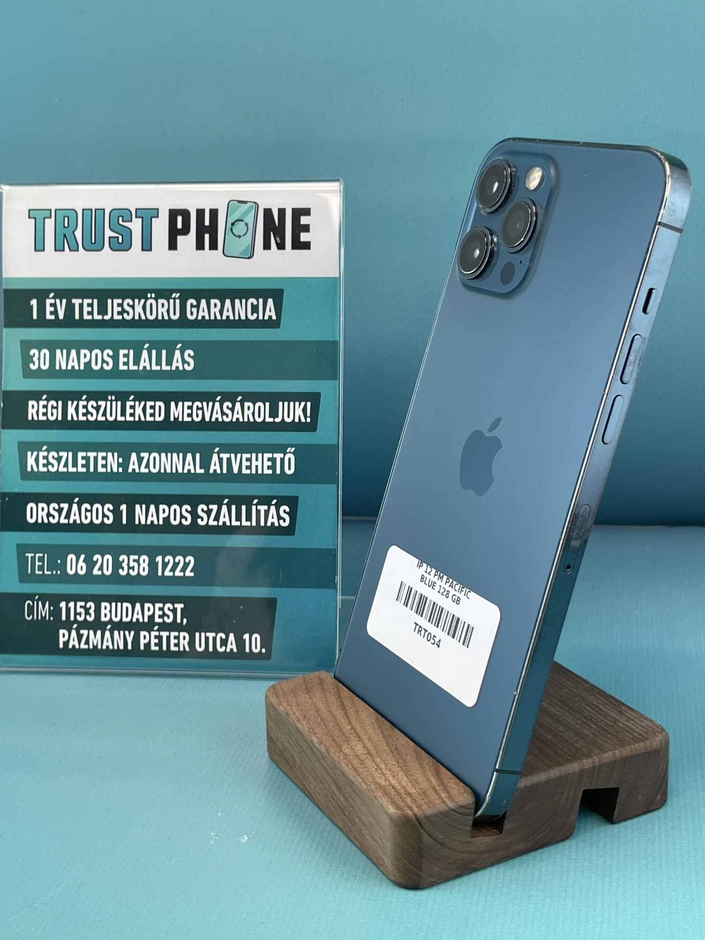 !! 1 ÉV GARANCIA !! iPhone 12 Pro Max Pacific Blue 128 GB – TRT054 – 100% AKKU