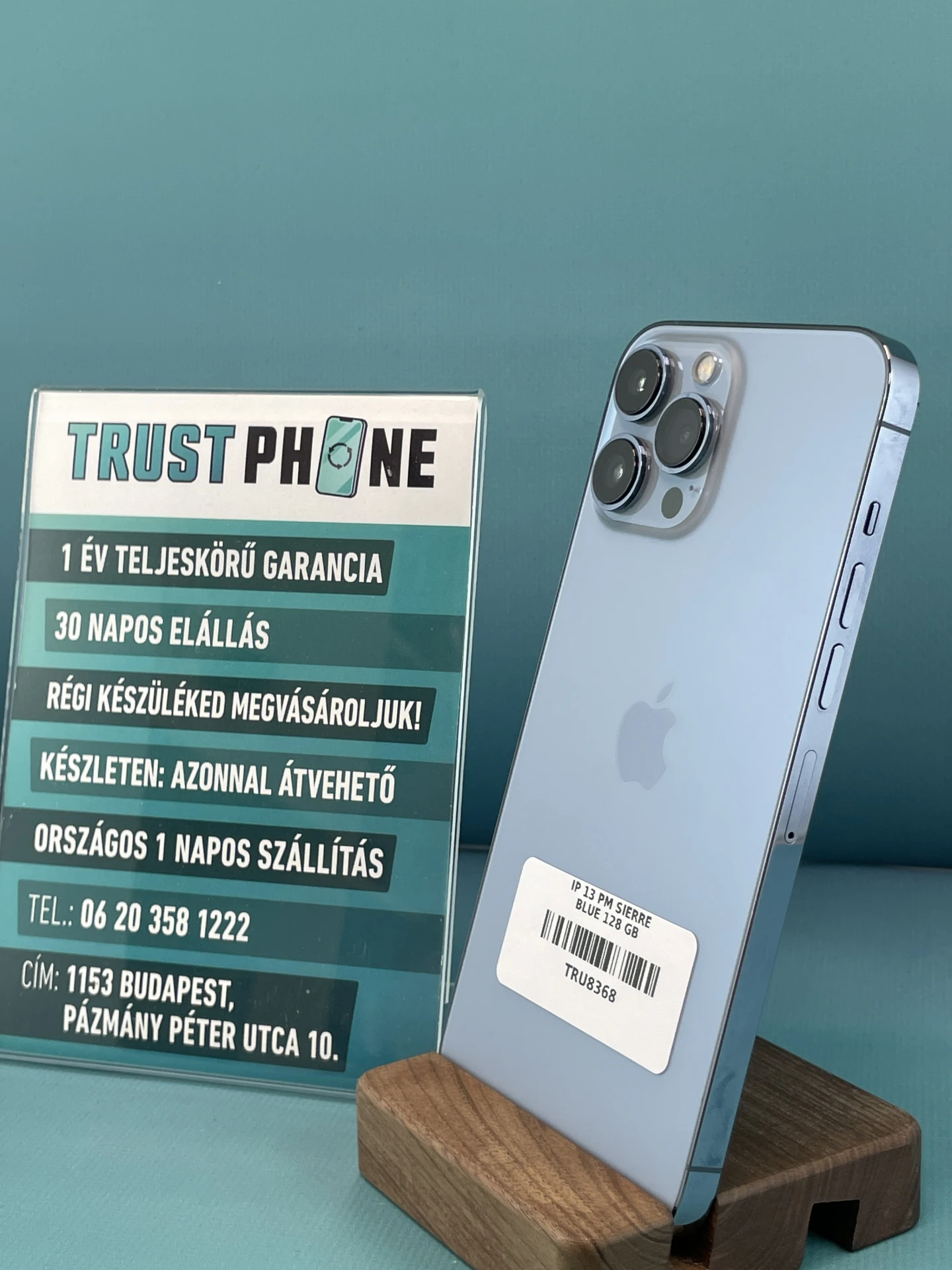 !! 1 ÉV GARANCIA !! iPhone 13 Pro Max Sierre Blue 128 GB – TRU8368 – 100% AKKU