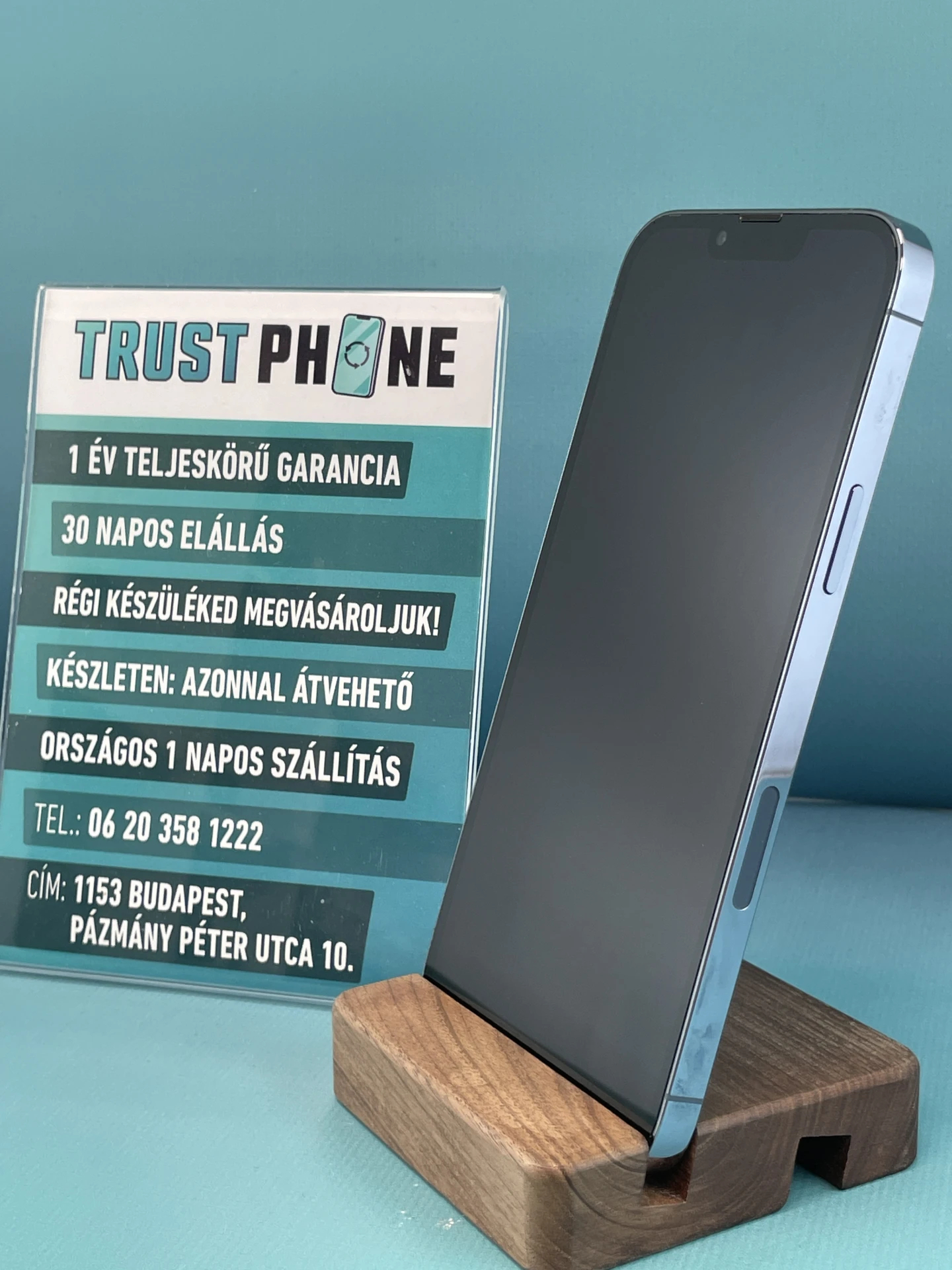 !! 1 ÉV GARANCIA !! iPhone 13 Pro Max Sierre Blue 128 GB – TRU8368 – 100% AKKU