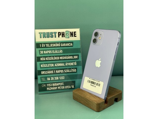 !! 1 ÉV GARANCIA !! iPhone 12 Purple 64 GB – TRU8135 – 100% AKKU