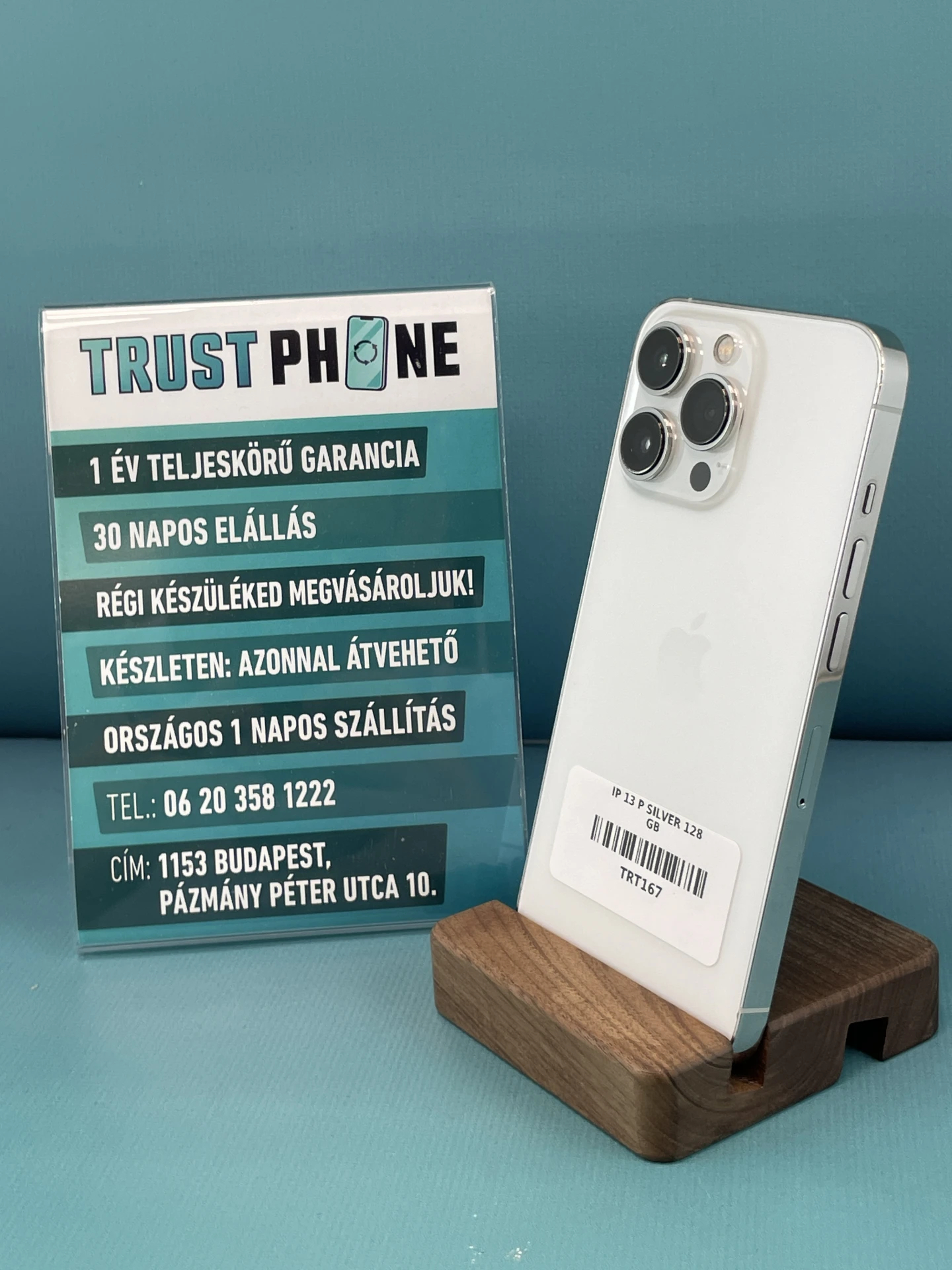 !! 1 ÉV GARANCIA !! iPhone 13 Pro Silver 128 GB – TRT167 – 100% AKKU