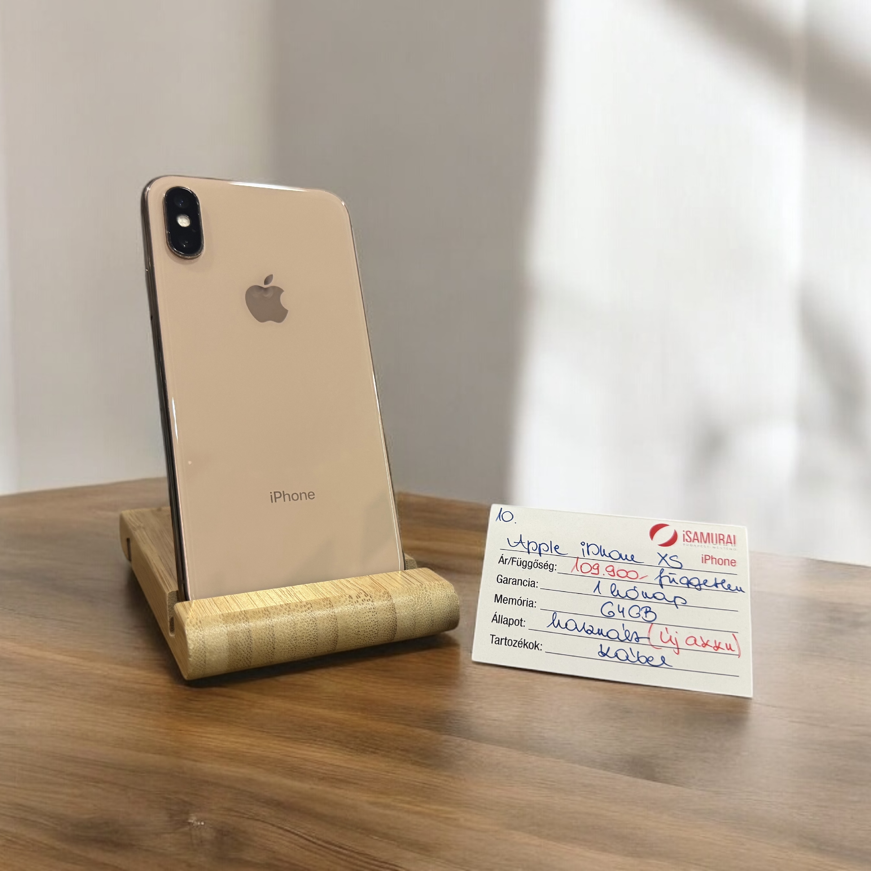 10. Apple iPhone XS - 64 GB - Arany - Független - ÚJ AKKU