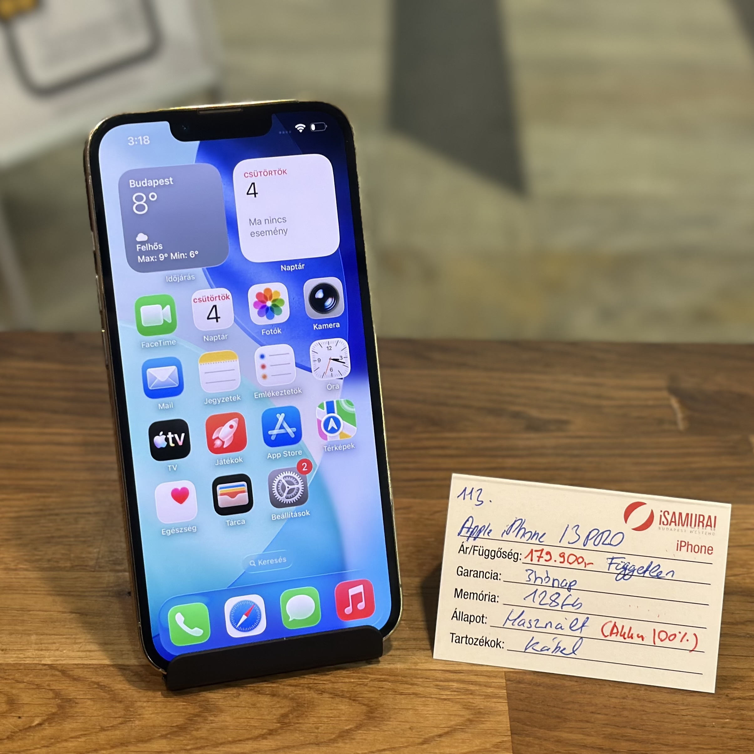 113. Apple iPhone 13 Pro - 128 GB - Arany - Akku 100%