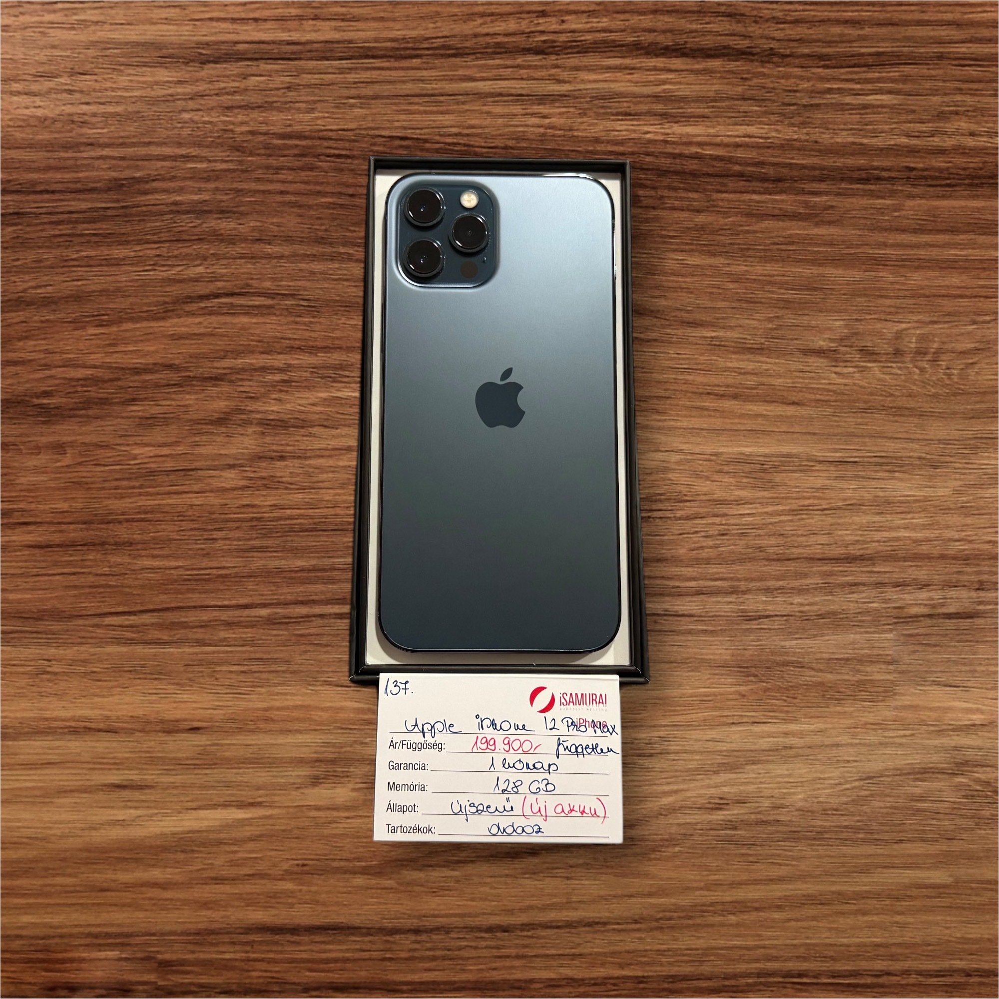 137. Apple iPhone 12 Pro Max - 128 GB - Óceánkék - Független - ÚJ AKKU