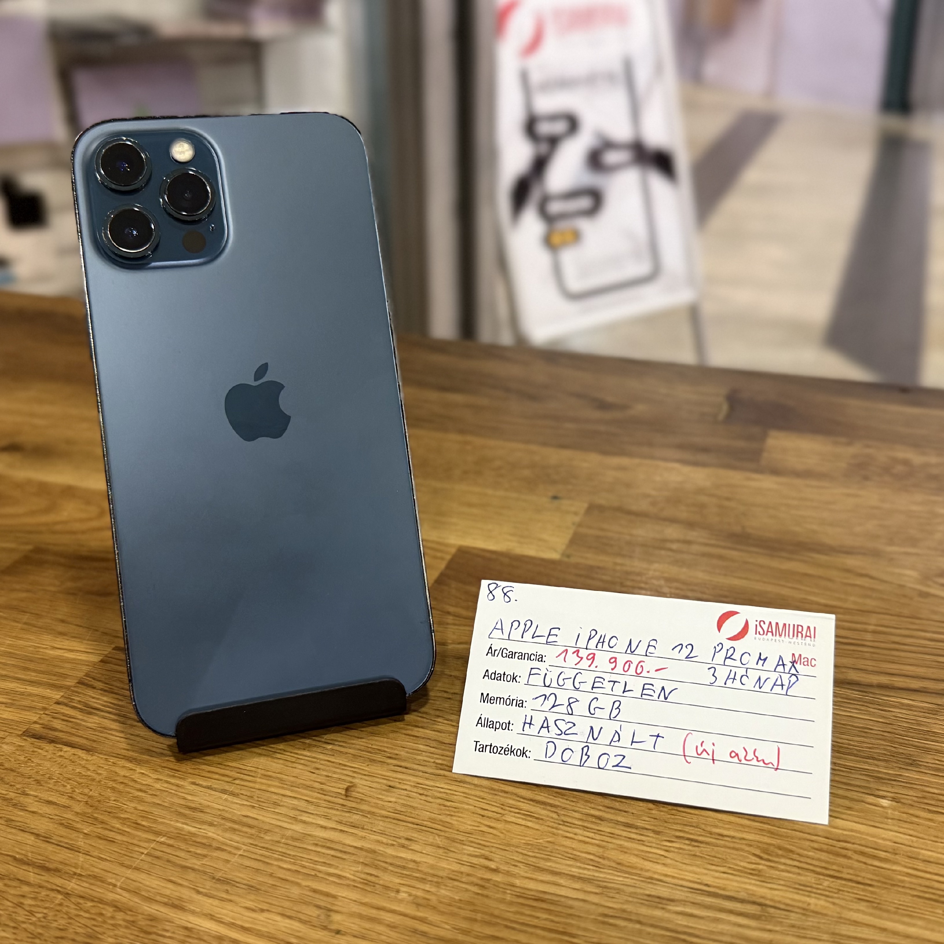 88.Apple iPhone 12 Pro Max - 128GB - Óceánkék - Újszerű - ÚJ AKKU