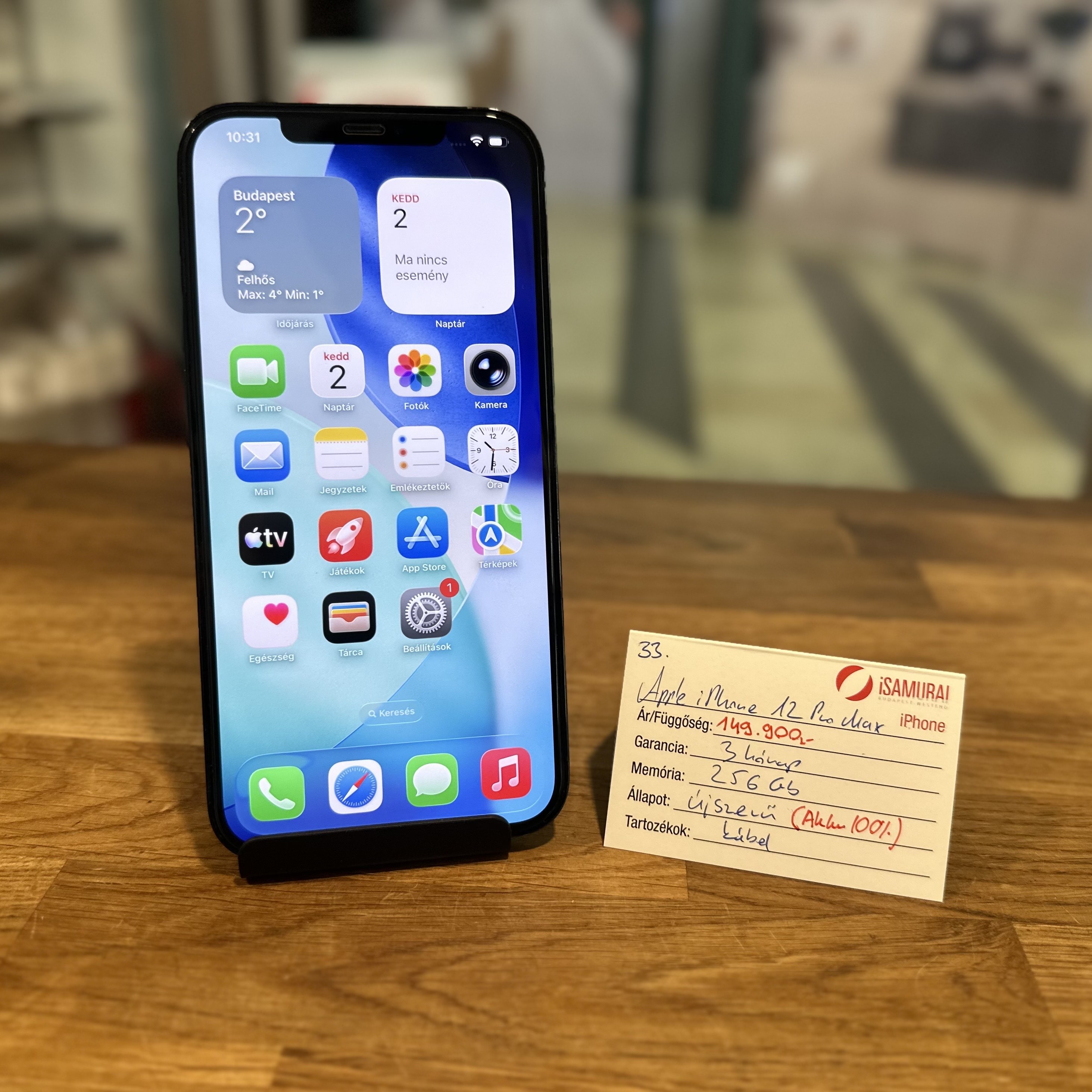 33.Apple iPhone 12 Pro Max - 256GB - Óceánkék - Újszerű - ÚJ AKKU