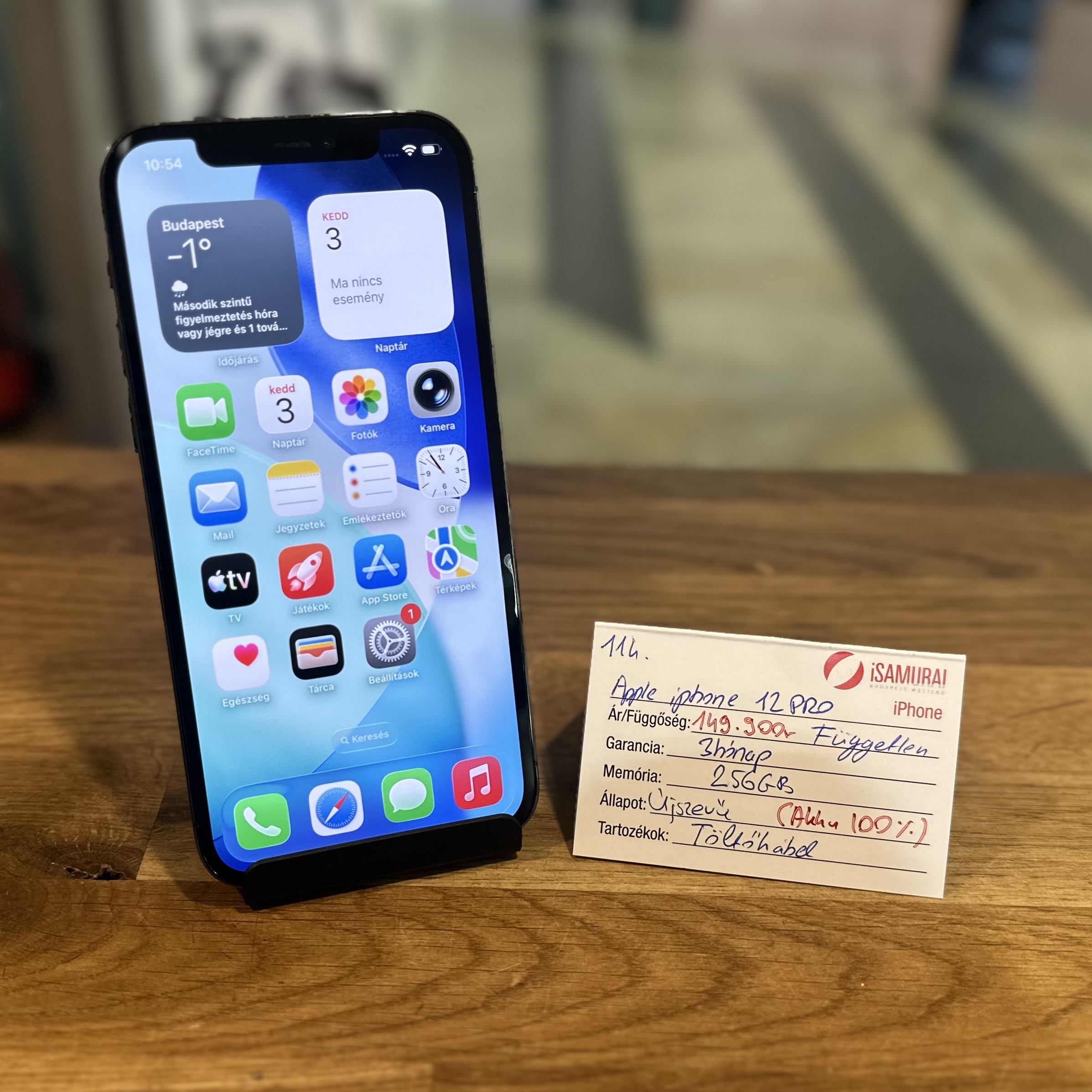 114. Apple iPhone 12 Pro - 256 GB - Grafit - Új akku