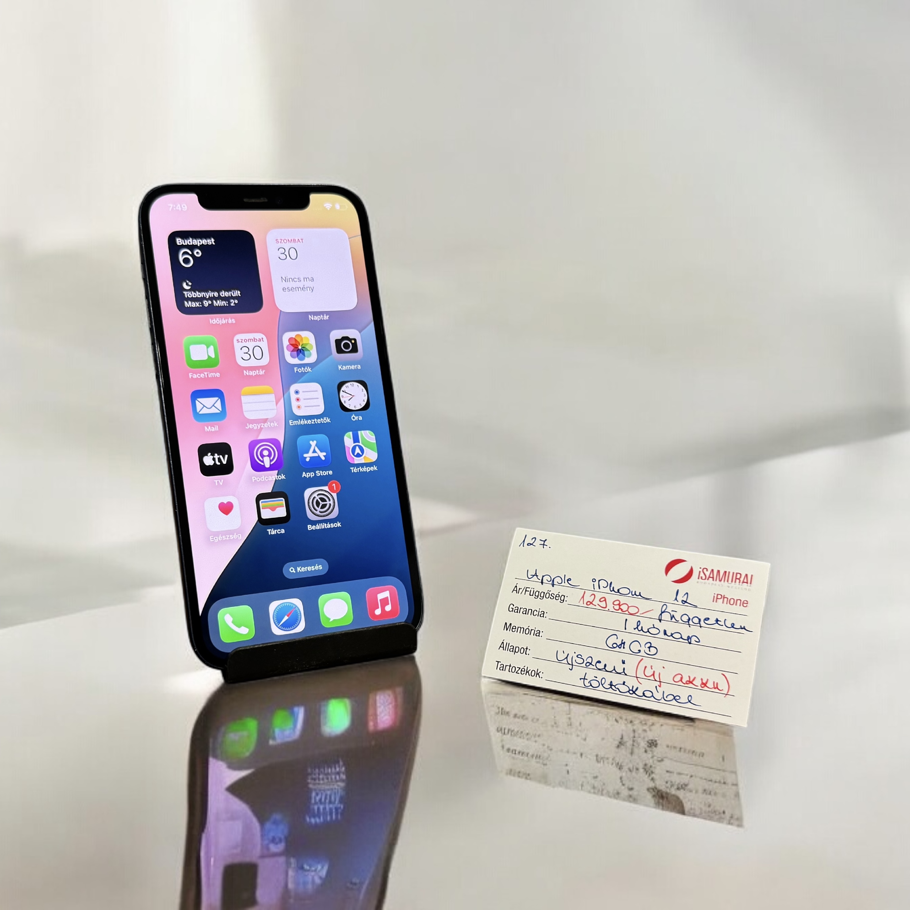 127. Apple iPhone 12 - 64 GB - Fekete - ÚJ AKKU - Újszerű