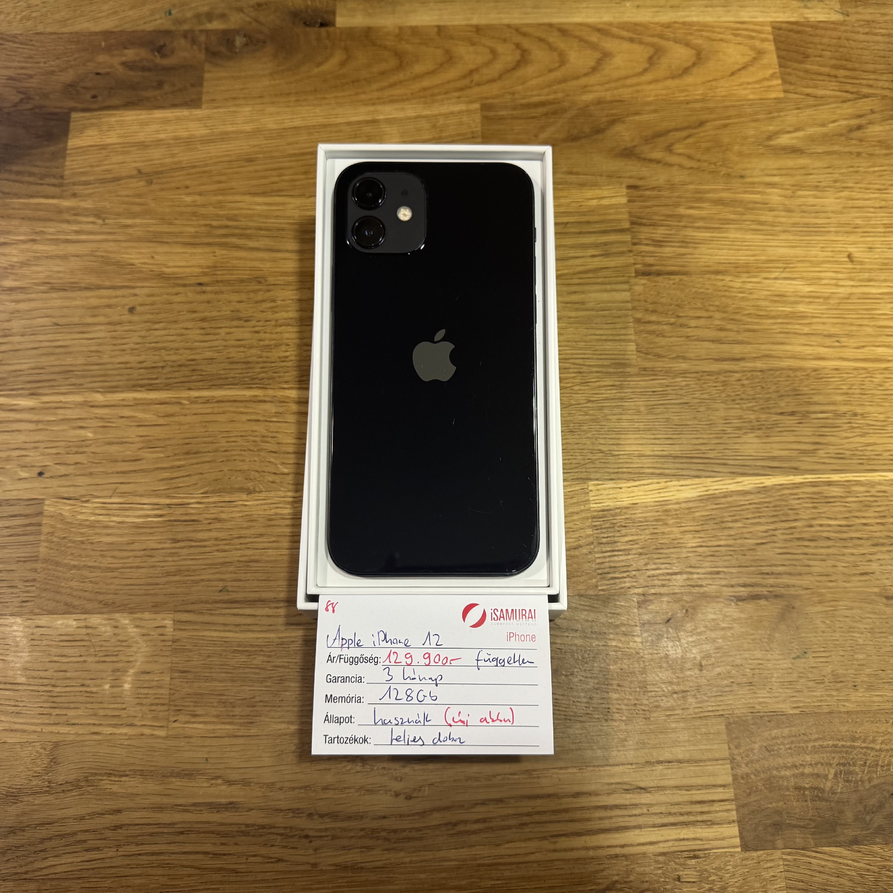 88. Apple iPhone 12 - 128 GB - Fekete - ÚJ AKKU