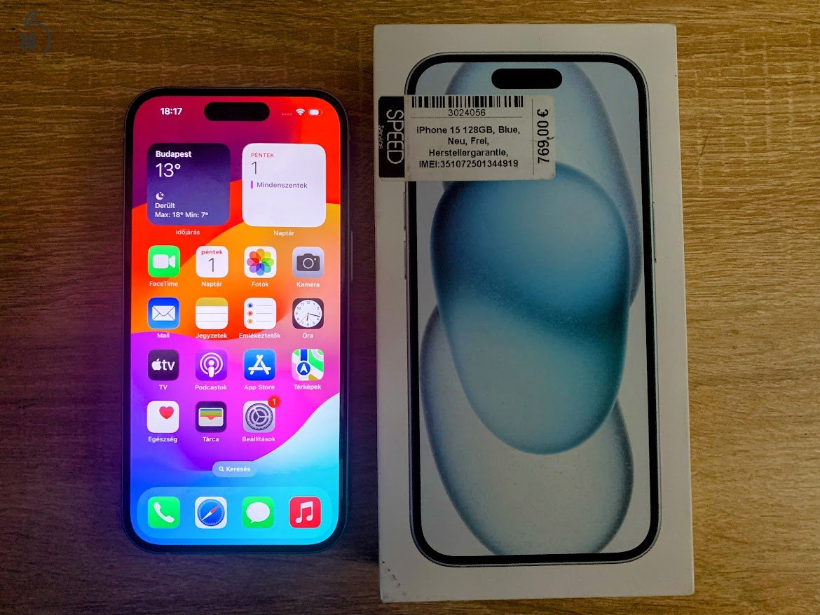 iPhone 15 Blue 128GB Apple Garancia Független Akku:100% Csere ON