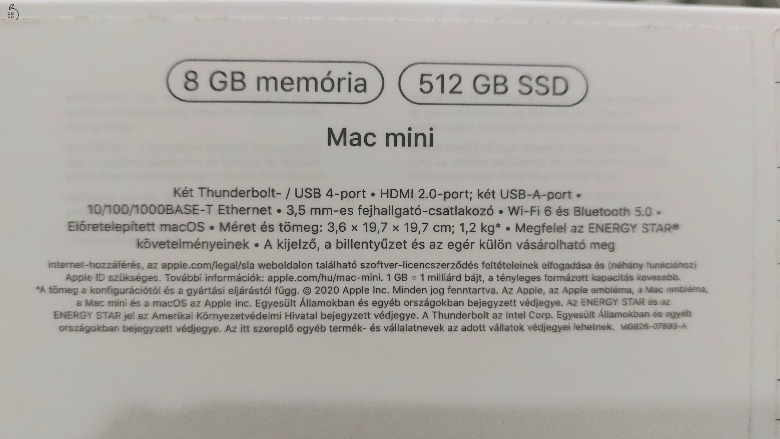 Apple Macmini M1 8GB memória/512 GB SSD