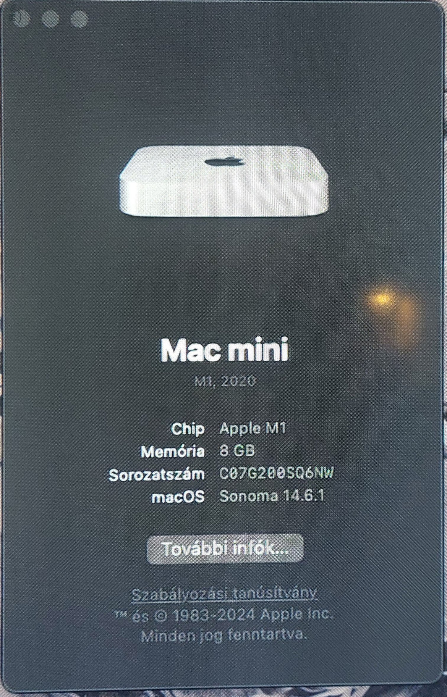 Apple Macmini M1 8GB memória/512 GB SSD