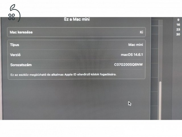 Apple Macmini M1 8GB memória/512 GB SSD