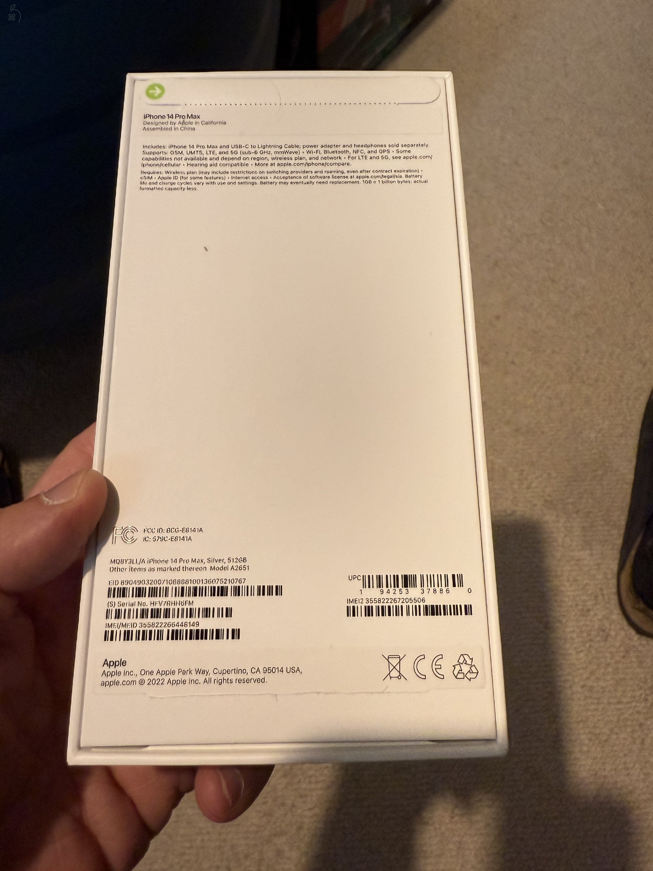 iPhone 14 Pro Max, 512 Gb, fehér, amerikai modell (csak e-sim), 80% akksi