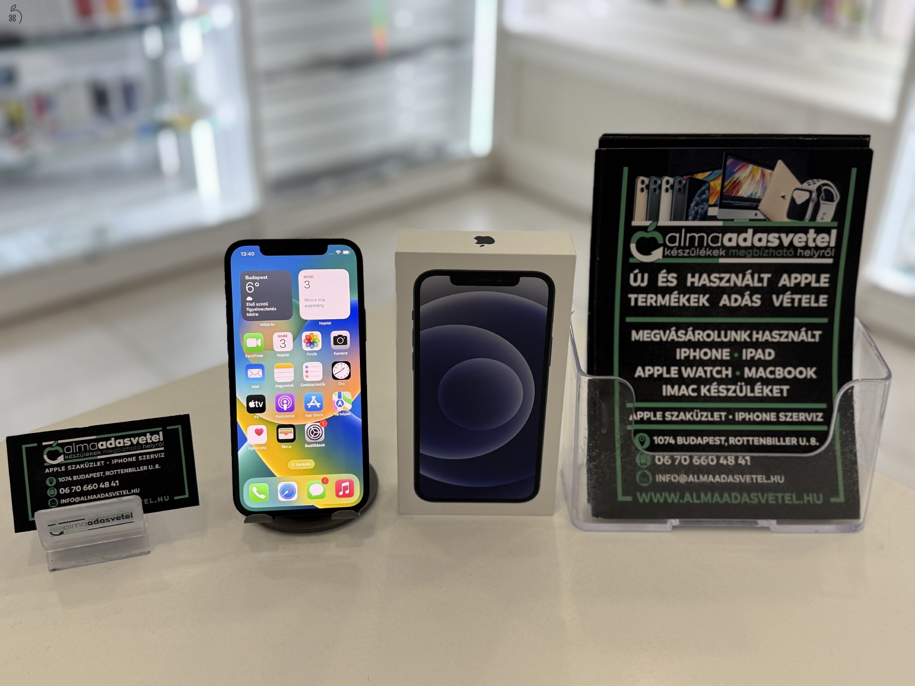 iPhone 12 128GB Fekete Vodafone Újszerű/1-3 hónap gar./p3895/