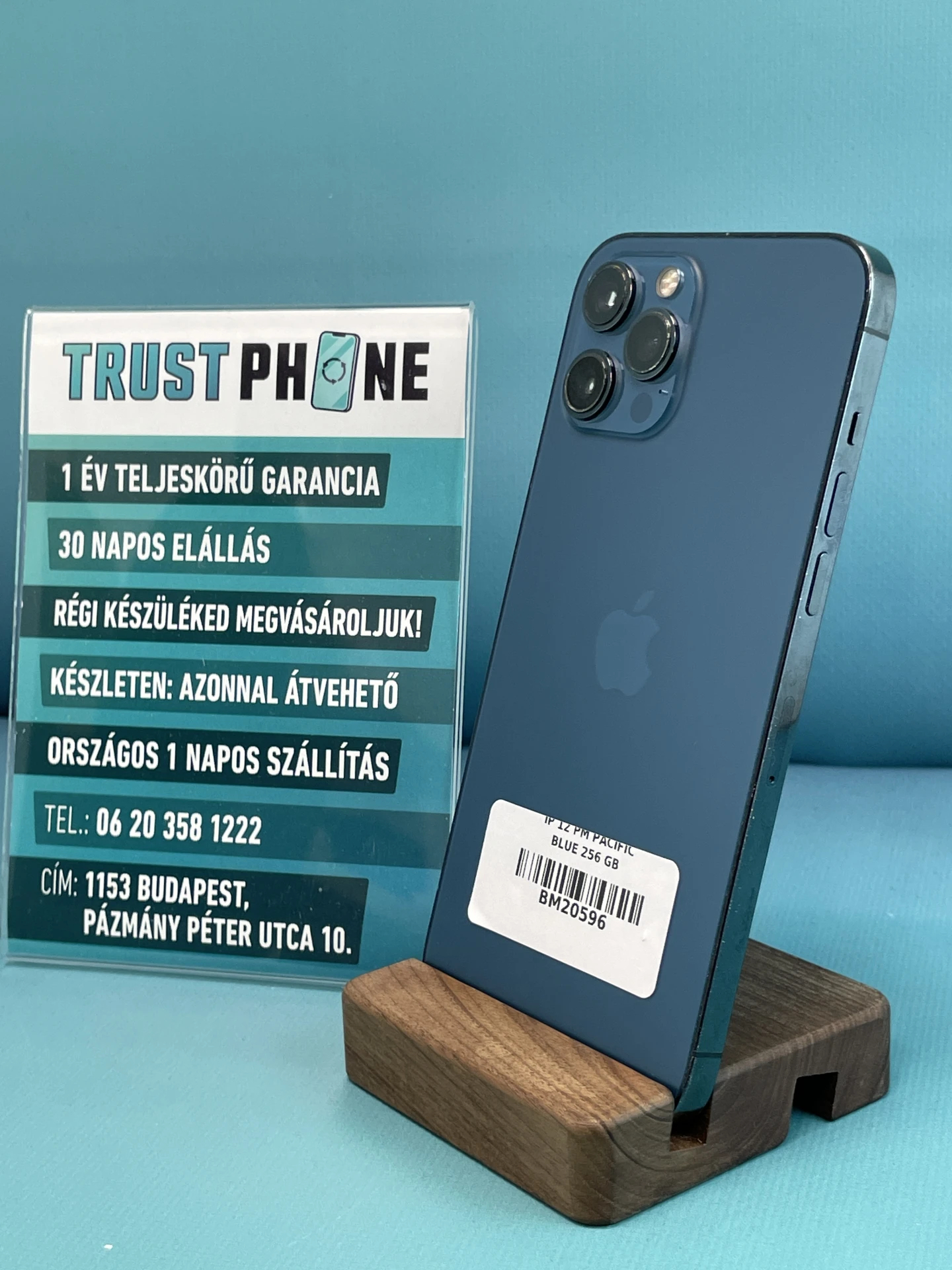 !! 1 ÉV GARANCIA !! iPhone 12 Pro Max Pacific Blue 256 GB – BM20596 – 100% AKKU