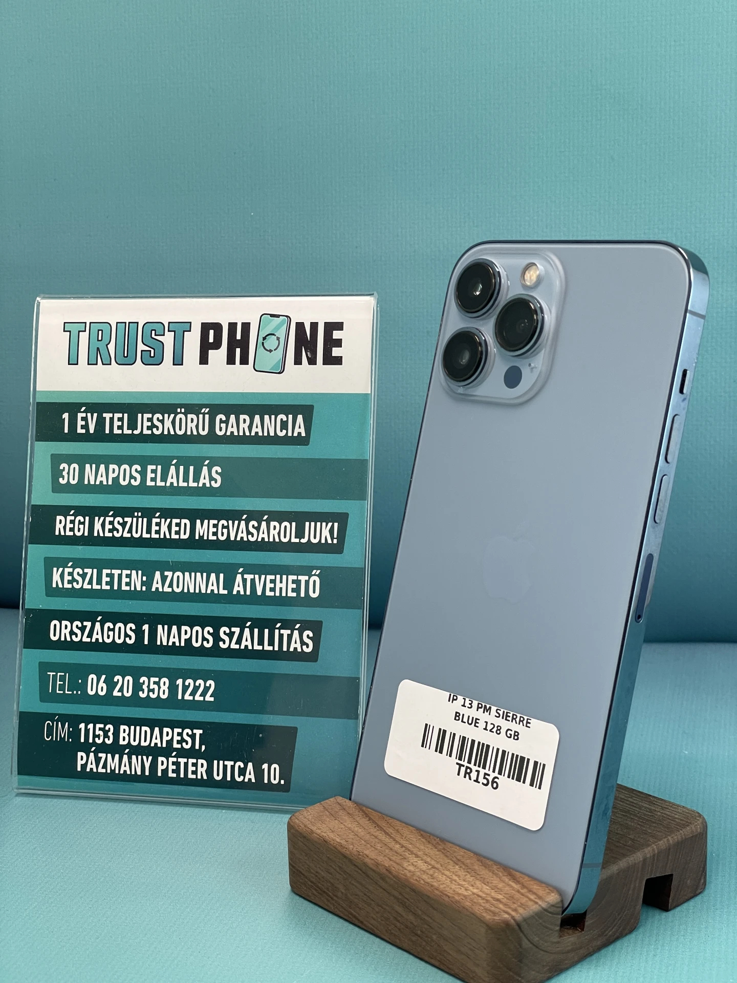 !! 1 ÉV GARANCIA !! ! KARÁCSONYI AKCIÓ ! iPhone 13 Pro Max Sierre Blue 128 GB – TR156 – 100% AKKU