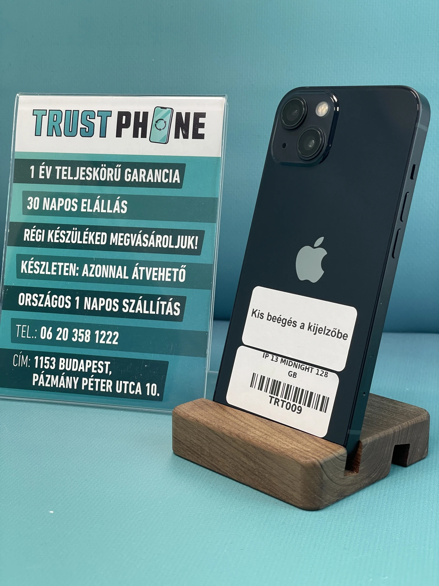 !! 1 ÉV GARANCIA !! ! KARÁCSONYI AKCIÓ ! iPhone 13 Midnight 128 GB – TRT009 – 100% AKKU